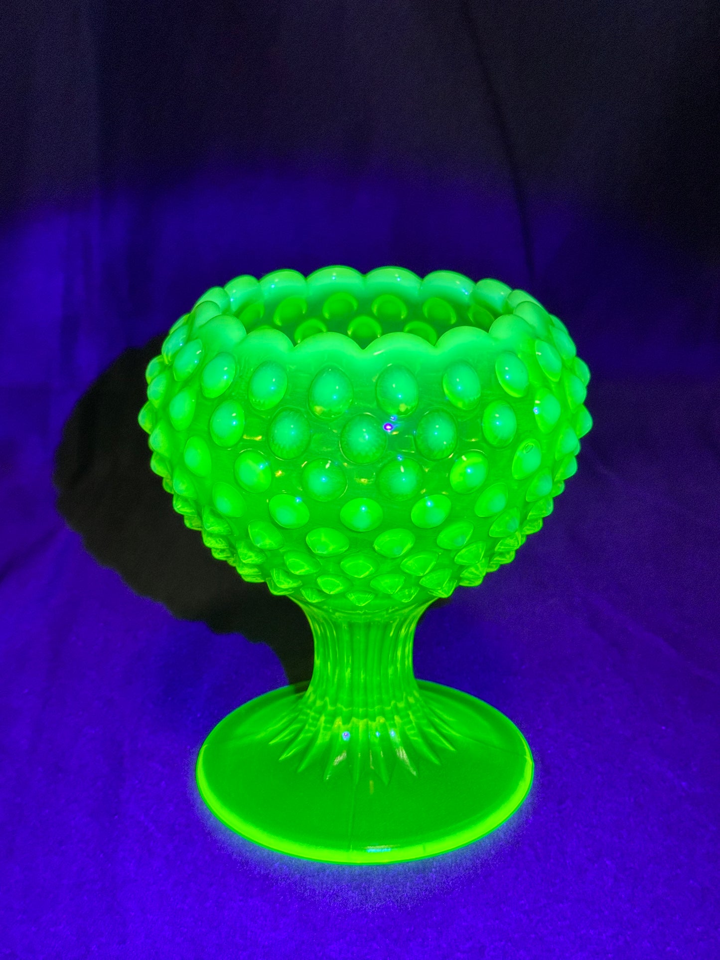 Uranium- Fenton- hobnail- Footed ball shaped Vase - topaz opalescent