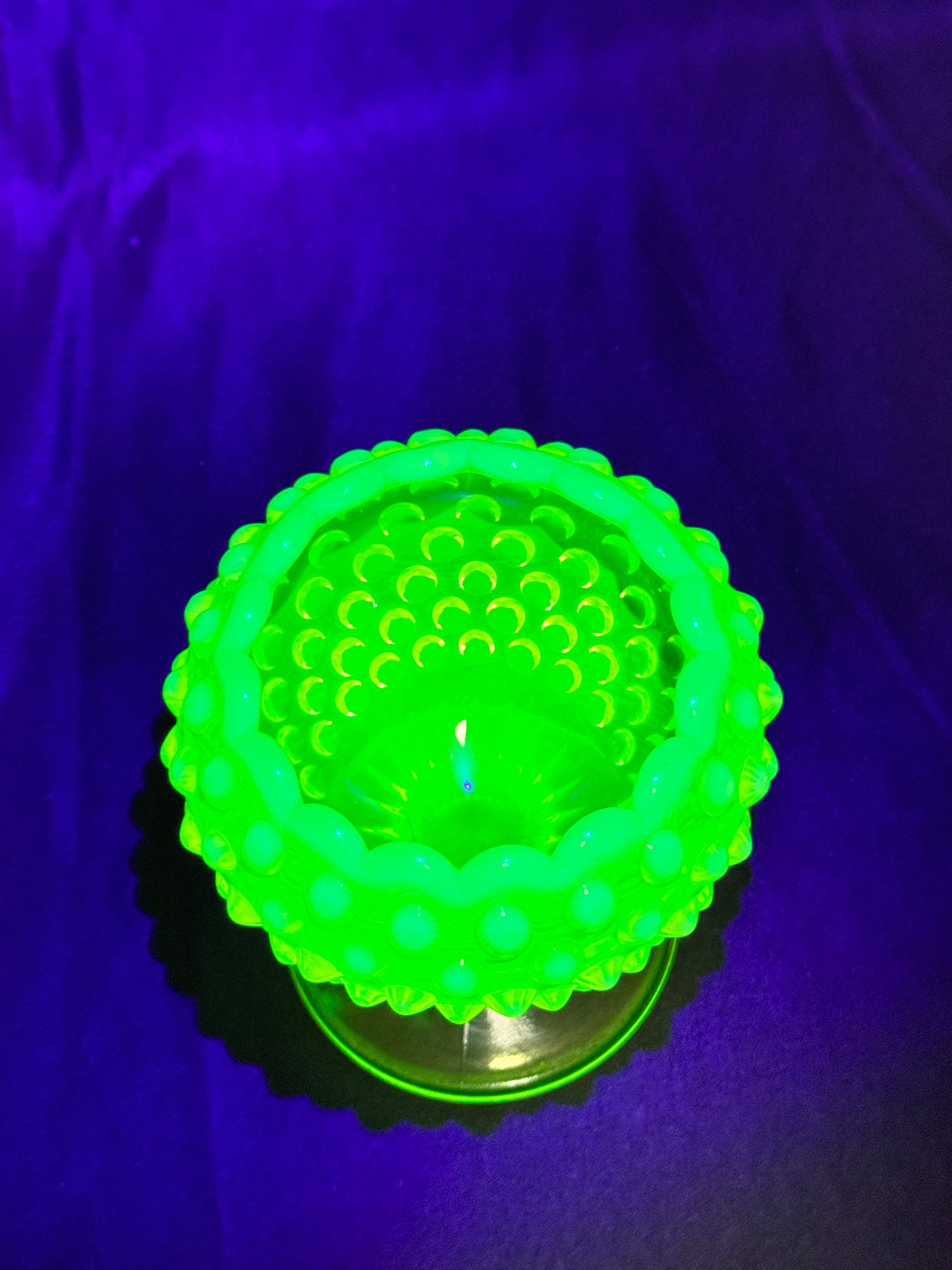 Uranium- Fenton- hobnail- Footed ball shaped Vase - topaz opalescent