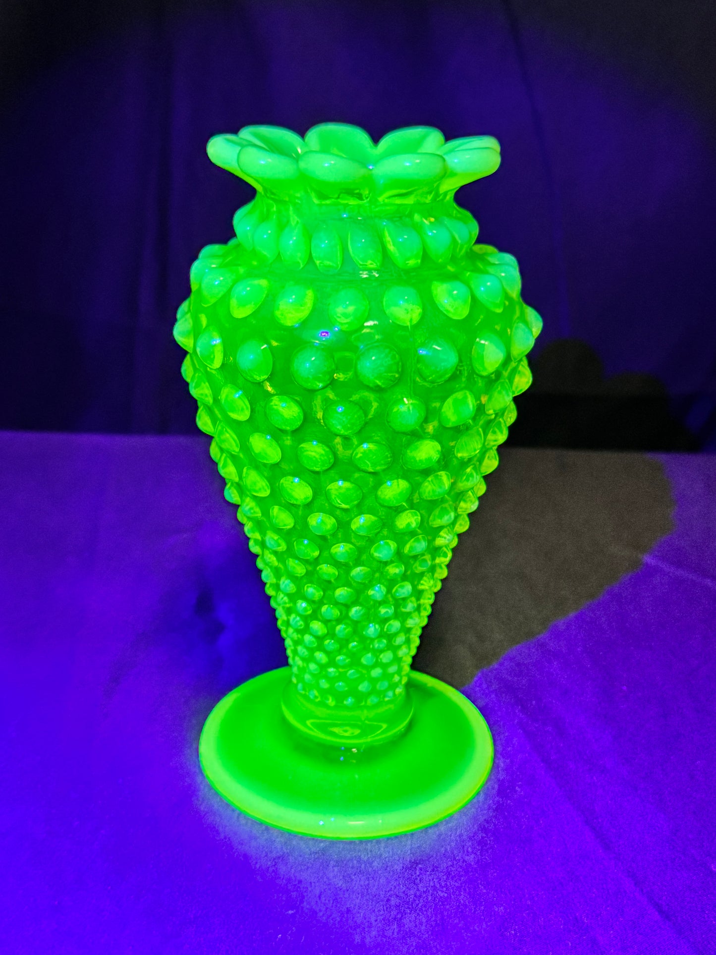 Uranium- Fenton- hobnail- 6” Flower Vase - topaz opalescent