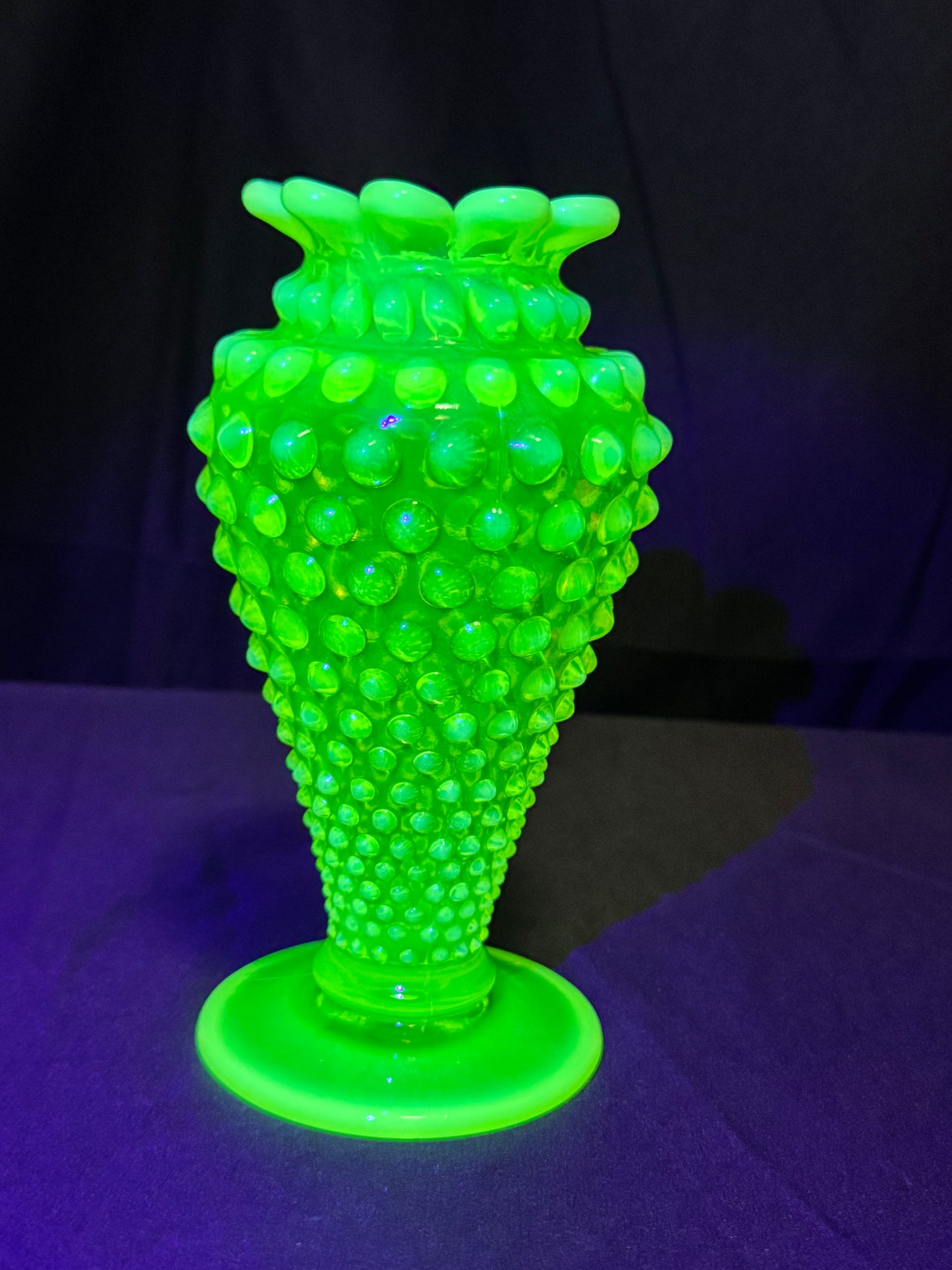 Uranium- Fenton- hobnail- 6” Flower Vase - topaz opalescent