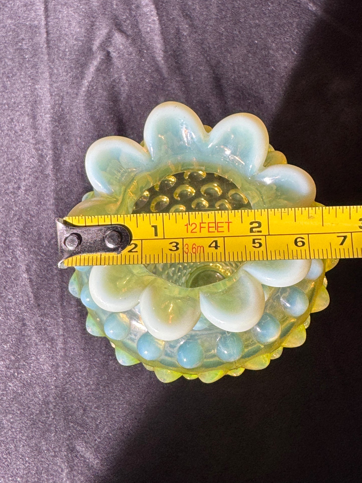 Uranium- Fenton- hobnail- 6” Flower Vase - topaz opalescent