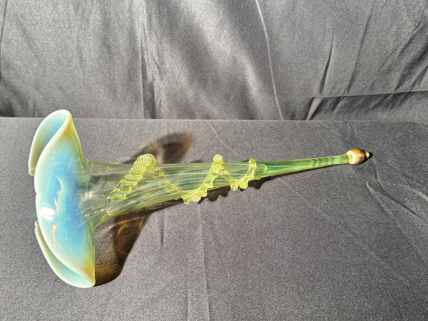 Uranium-Victorian Epergne Tulip horns - set of 4 - Vaseline opalescent