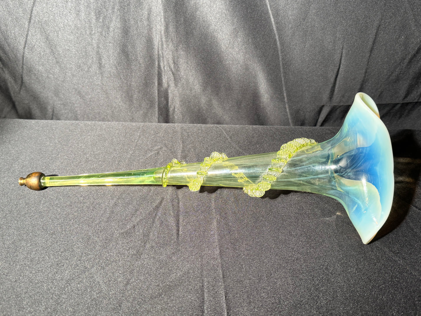 Uranium-Victorian Epergne Tulip horns - set of 4 - Vaseline opalescent