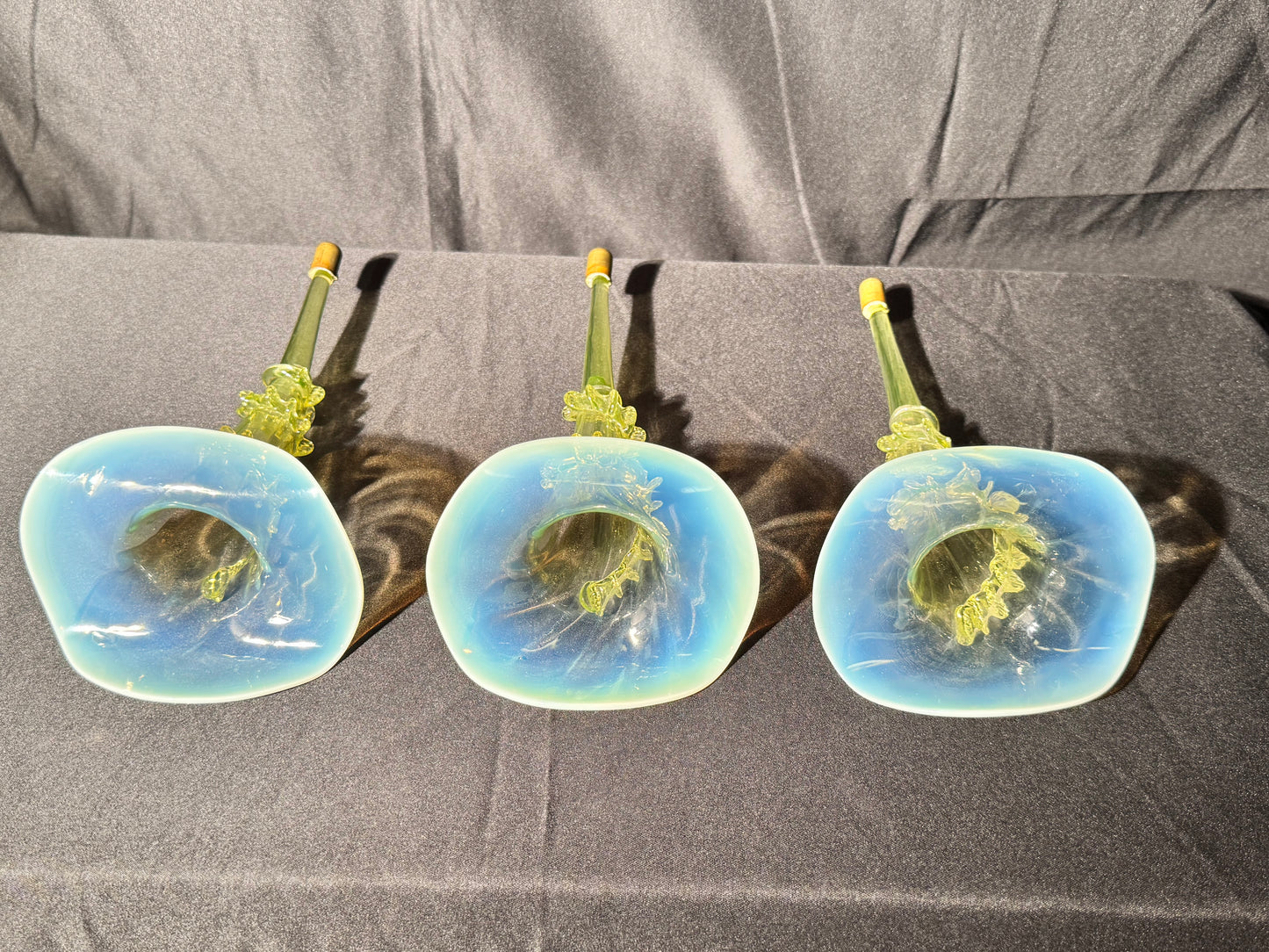 Uranium-Victorian Epergne Tulip horns - set of 4 - Vaseline opalescent