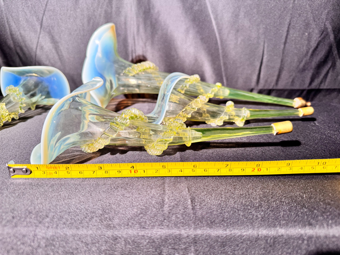 Uranium-Victorian Epergne Tulip horns - set of 4 - Vaseline opalescent