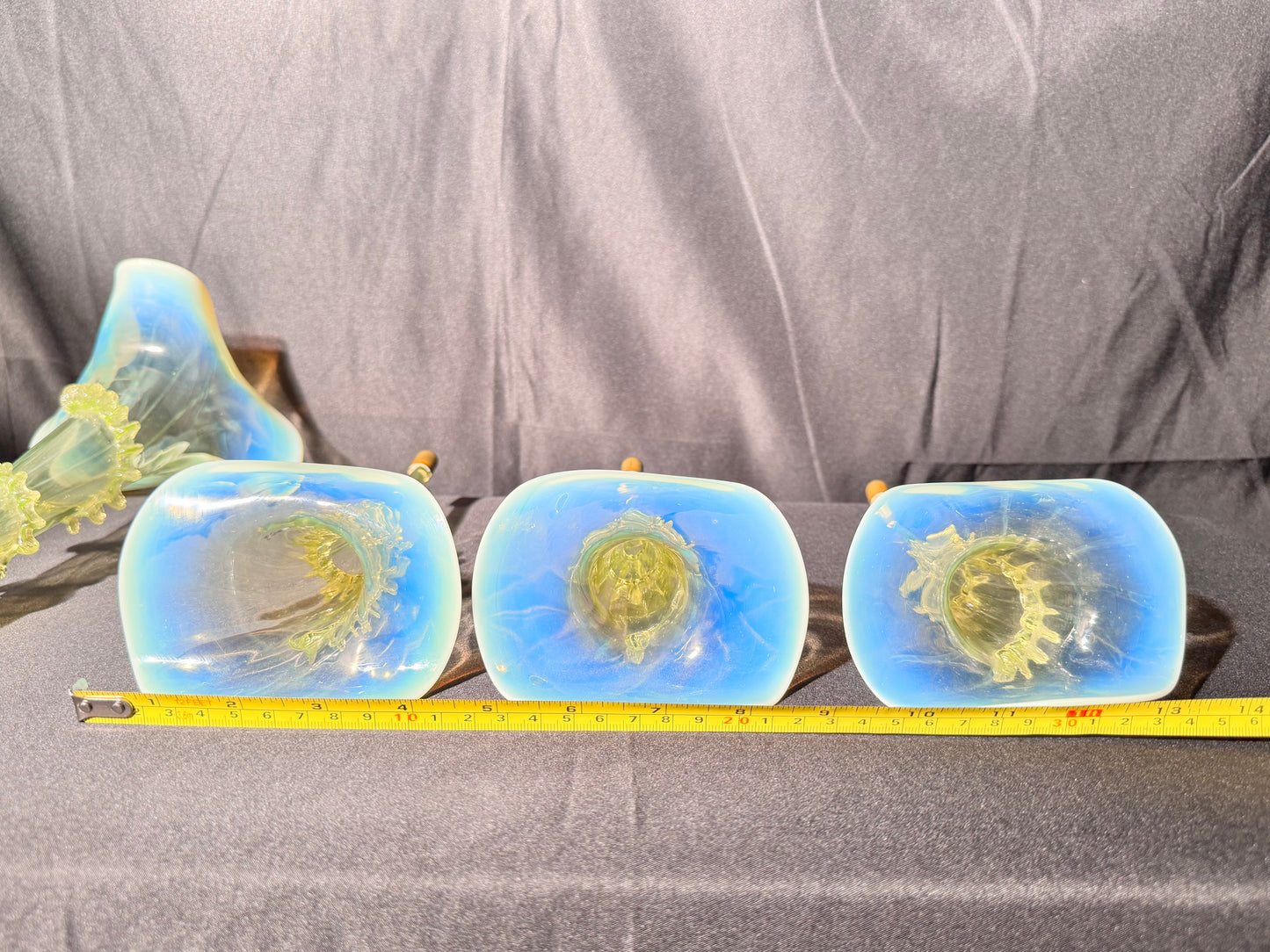 Uranium-Victorian Epergne Tulip horns - set of 4 - Vaseline opalescent