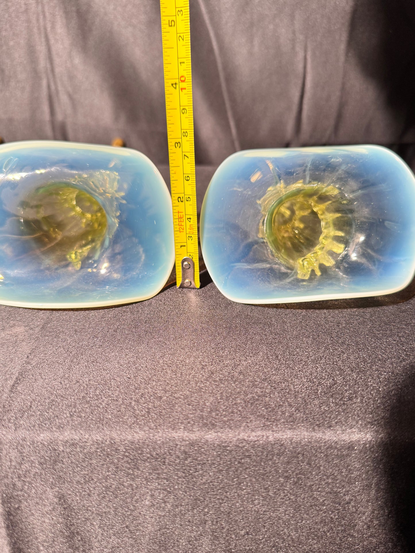 Uranium-Victorian Epergne Tulip horns - set of 4 - Vaseline opalescent
