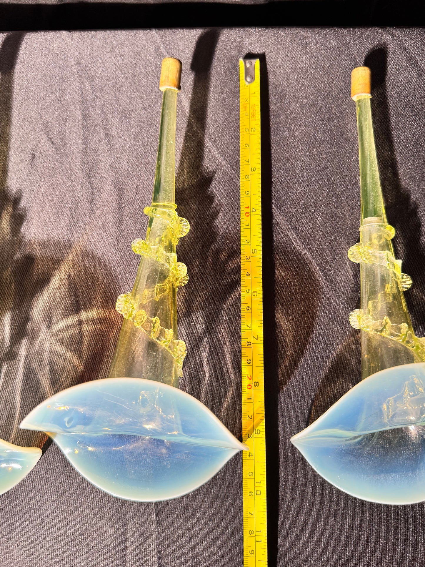 Uranium-Victorian Epergne Tulip horns - set of 4 - Vaseline opalescent