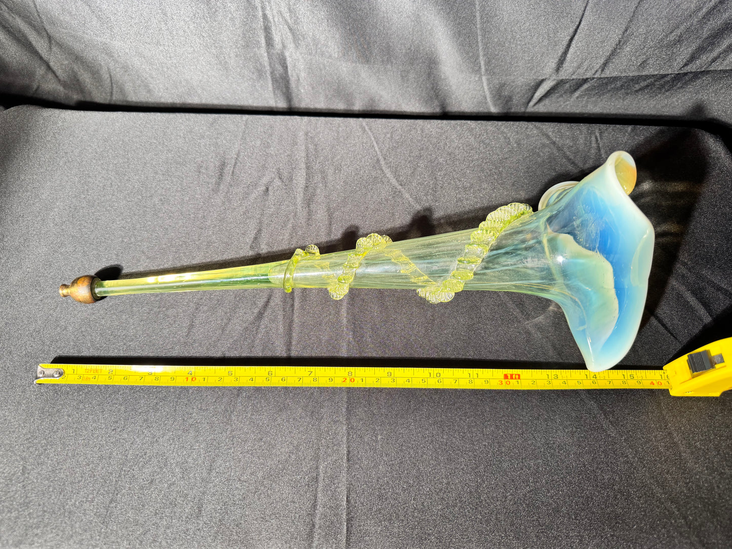 Uranium-Victorian Epergne Tulip horns - set of 4 - Vaseline opalescent