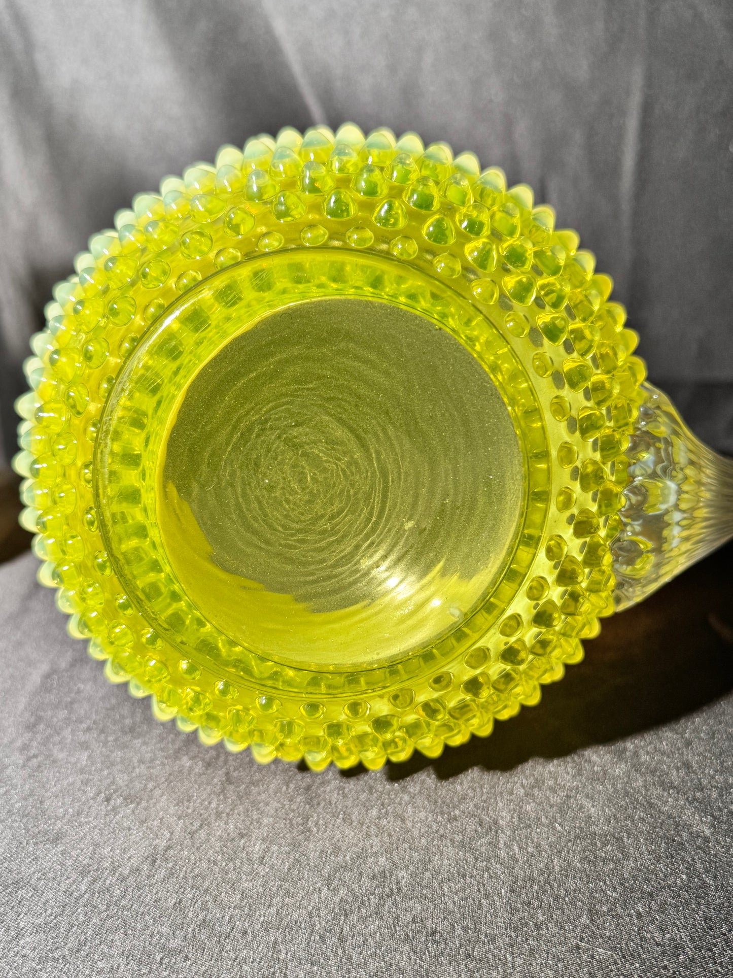 Uranium- Fenton- Hobnail- Pitcher and 3 Cups - Topaz Opalescent - 4 piece set