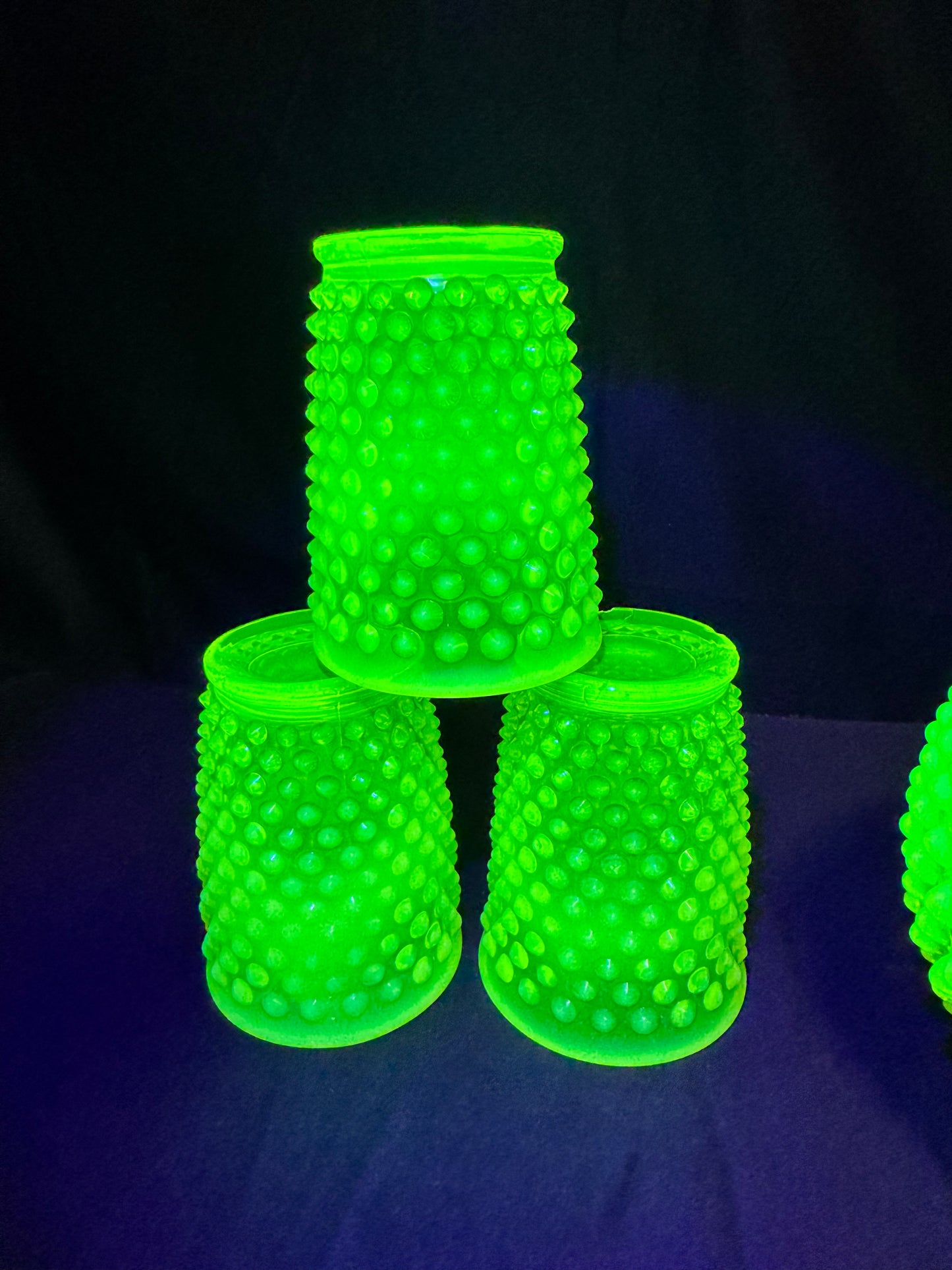 Uranium- Fenton- Hobnail- Pitcher and 3 Cups - Topaz Opalescent - 4 piece set