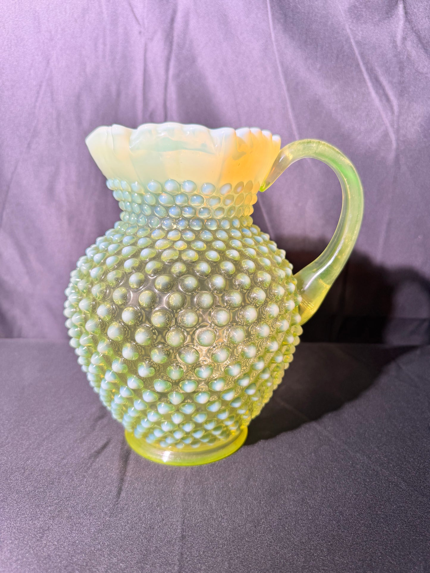 Uranium- Fenton- Hobnail- Pitcher-Topaz Opalescent - no chips no cracks