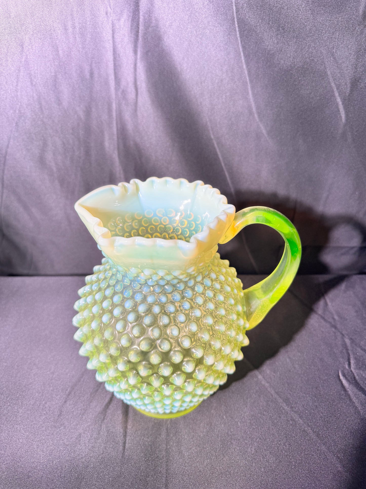 Uranium- Fenton- Hobnail- Pitcher-Topaz Opalescent - no chips no cracks