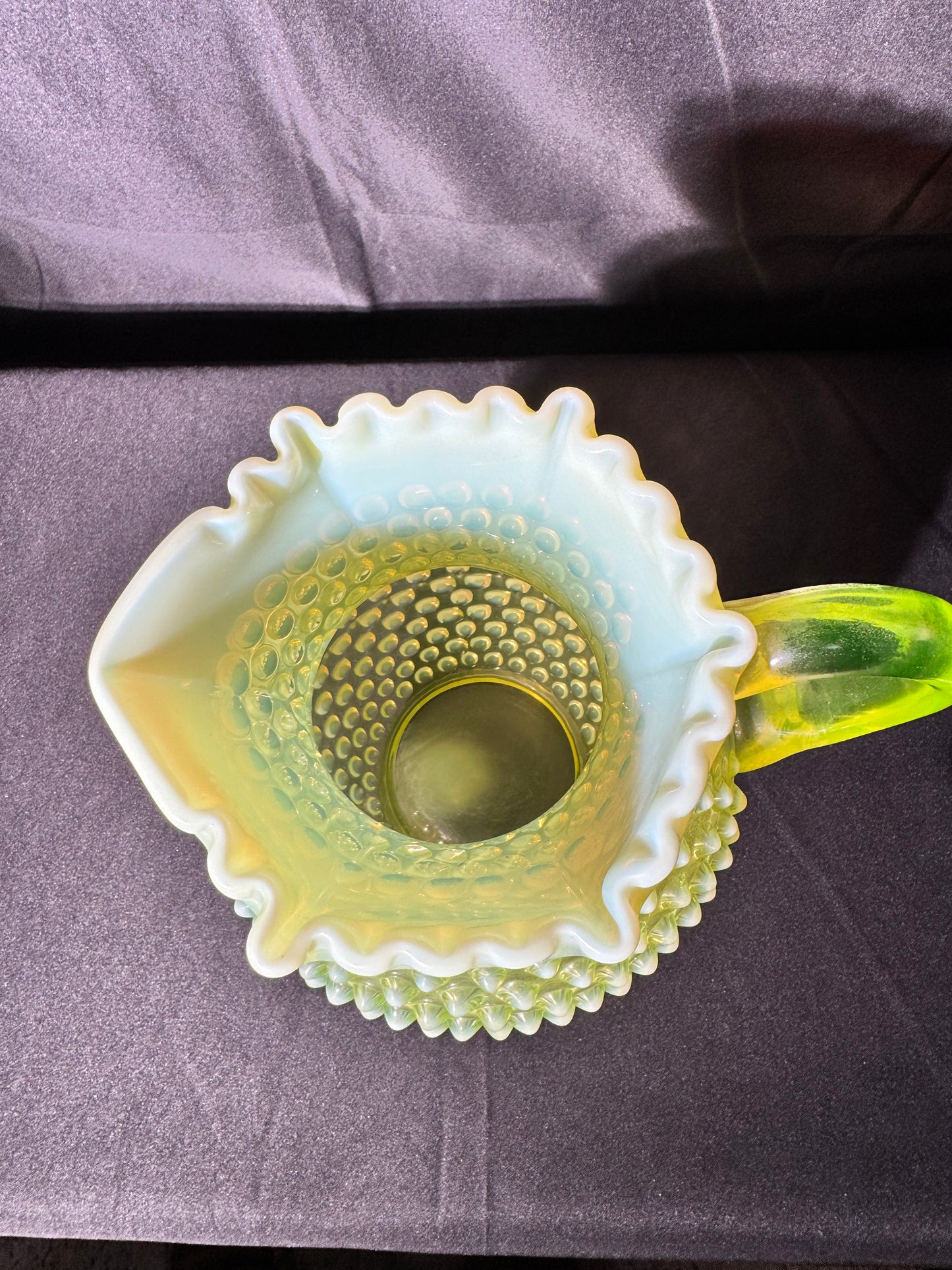 Uranium- Fenton- Hobnail- Pitcher-Topaz Opalescent - no chips no cracks
