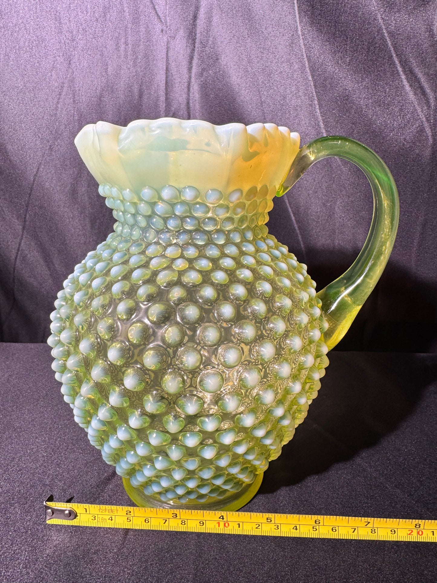 Uranium- Fenton- Hobnail- Pitcher-Topaz Opalescent - no chips no cracks