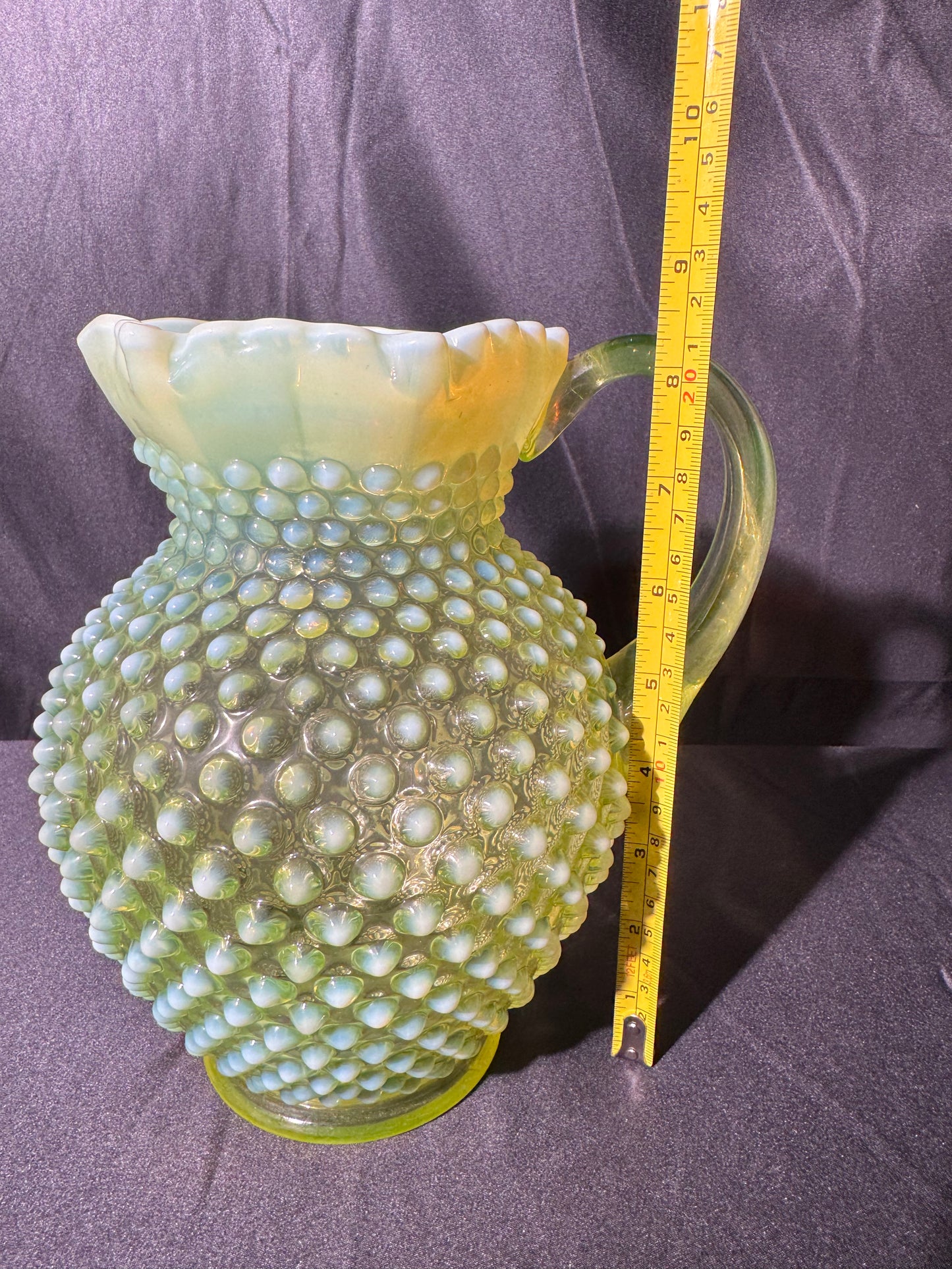 Uranium- Fenton- Hobnail- Pitcher-Topaz Opalescent - no chips no cracks