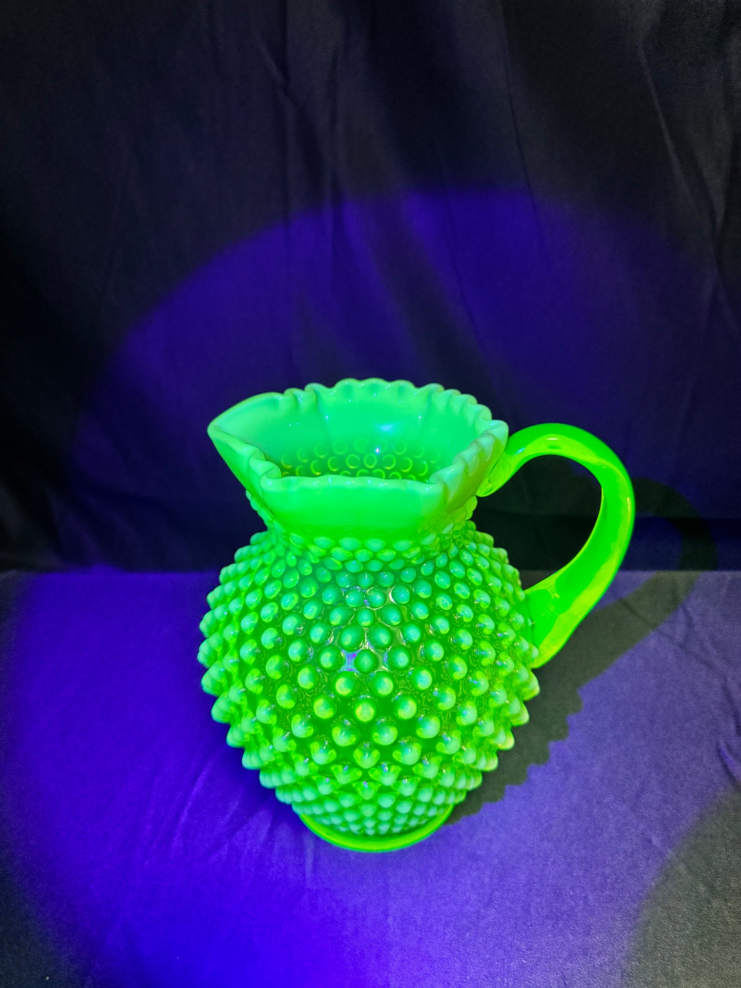 Uranium- Fenton- Hobnail- Pitcher-Topaz Opalescent - no chips no cracks