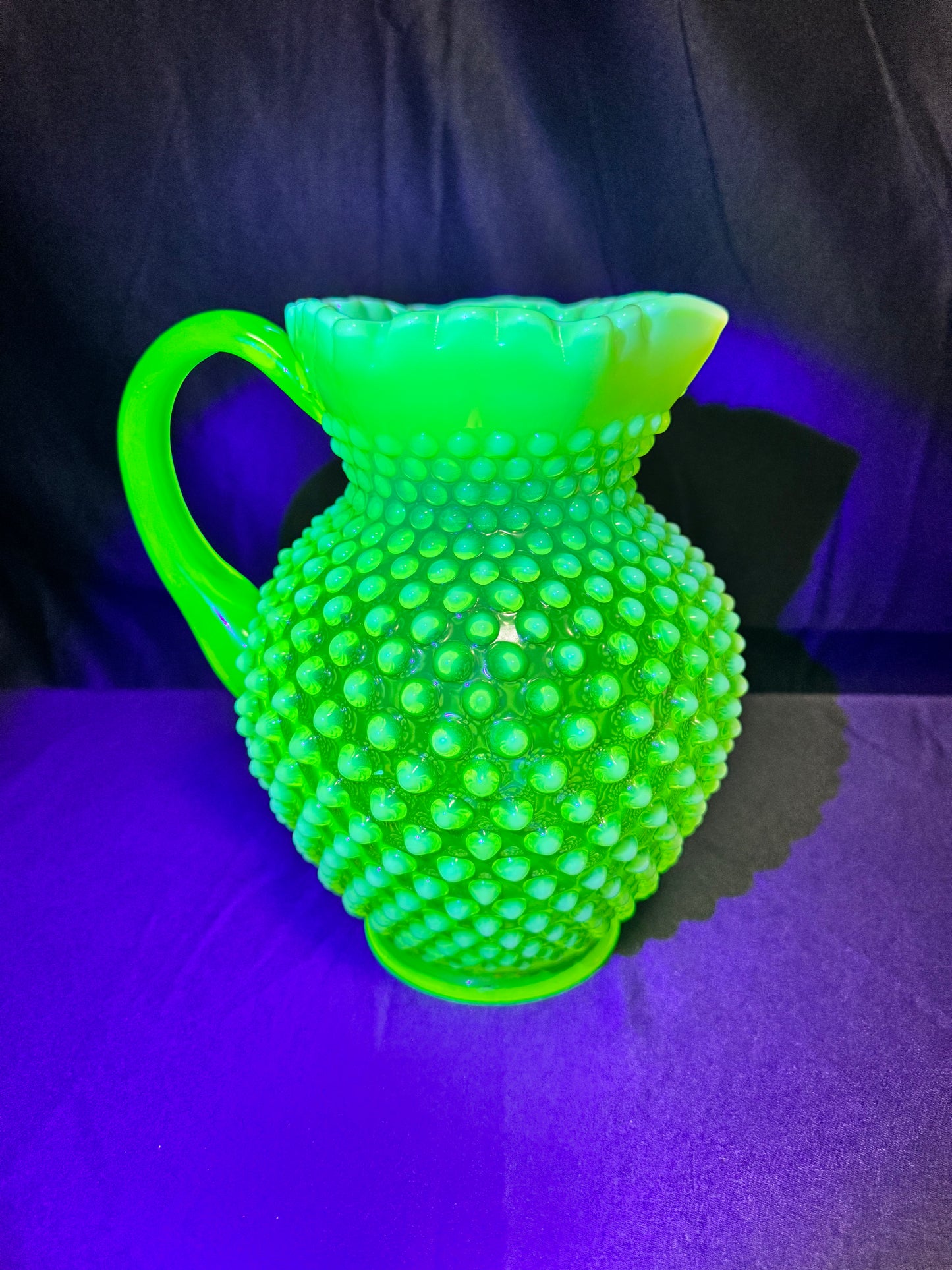 Uranium- Fenton- Hobnail- Pitcher-Topaz Opalescent - no chips no cracks