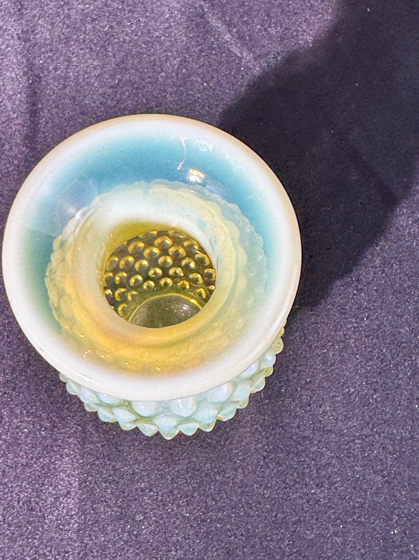 Uranium- Fenton- Hobnail- mini Flower Vase - Topaz Opalescent