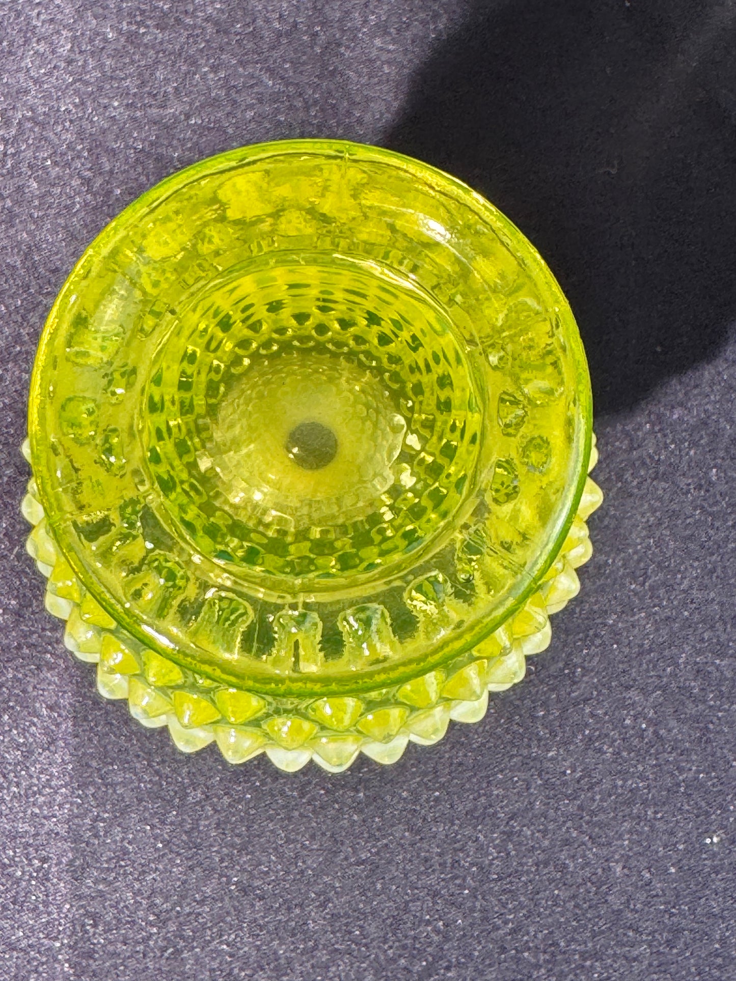 Uranium- Fenton- Hobnail- mini Flower Vase - Topaz Opalescent