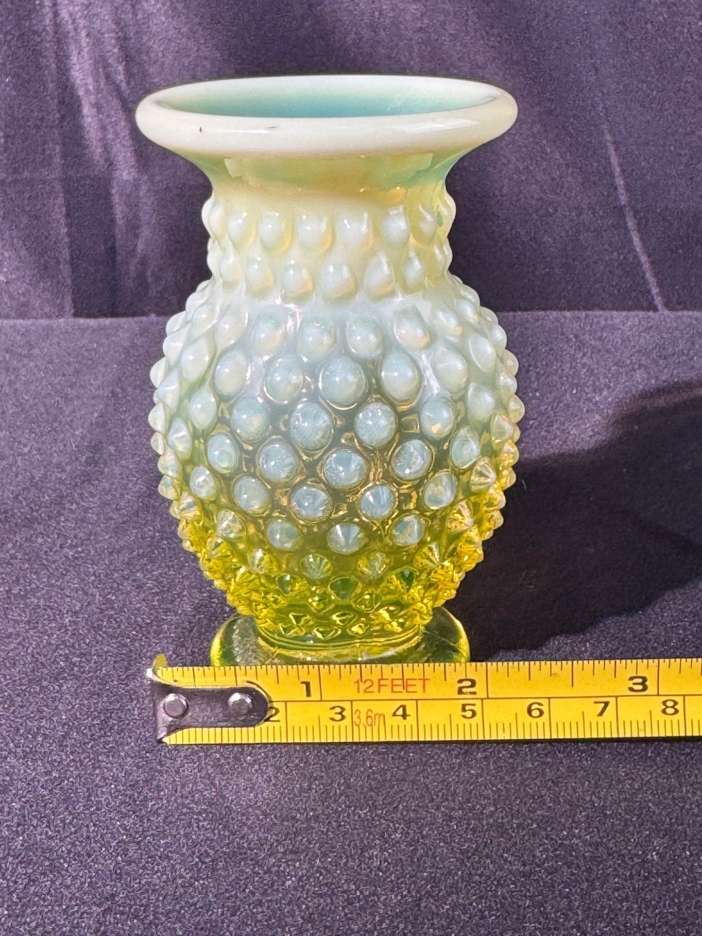 Uranium- Fenton- Hobnail- mini Flower Vase - Topaz Opalescent