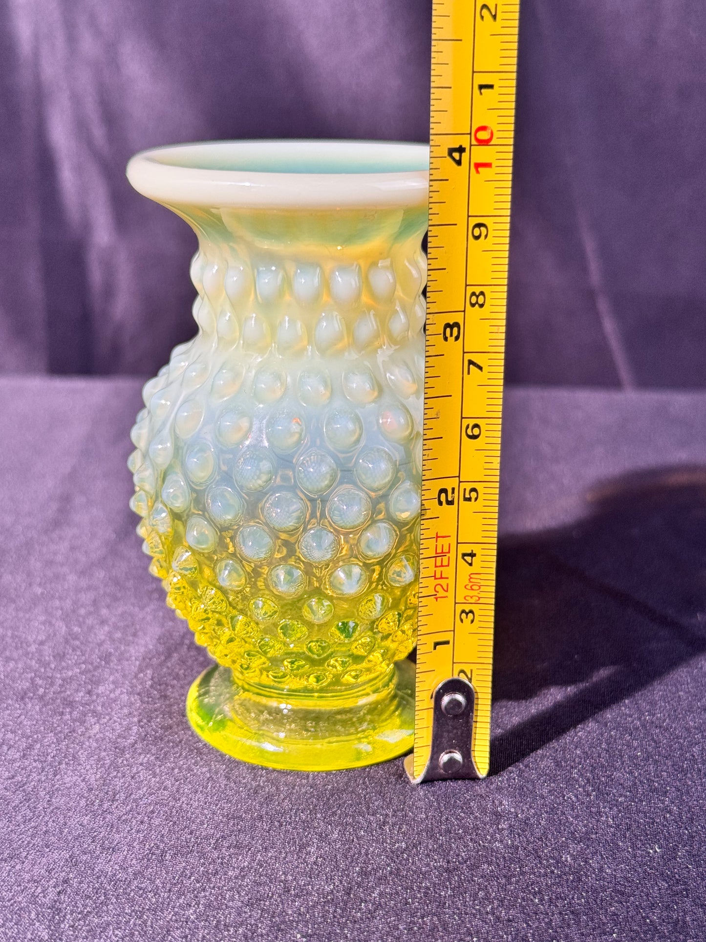 Uranium- Fenton- Hobnail- mini Flower Vase - Topaz Opalescent