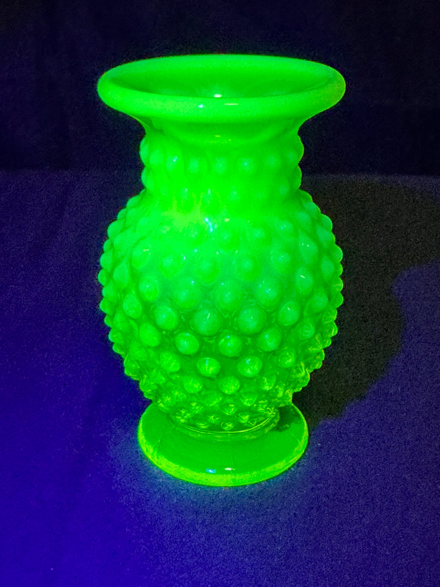 Uranium- Fenton- Hobnail- mini Flower Vase - Topaz Opalescent