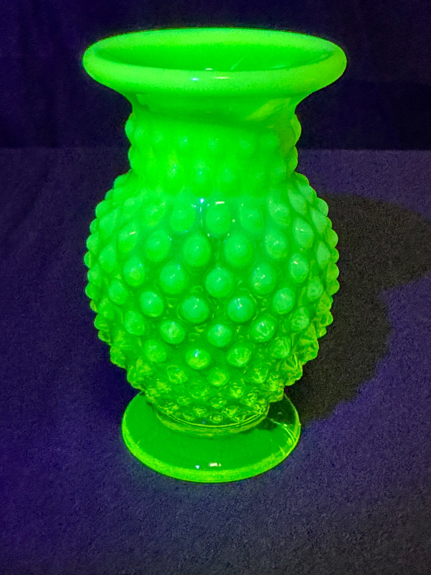 Uranium- Fenton- Hobnail- mini Flower Vase - Topaz Opalescent