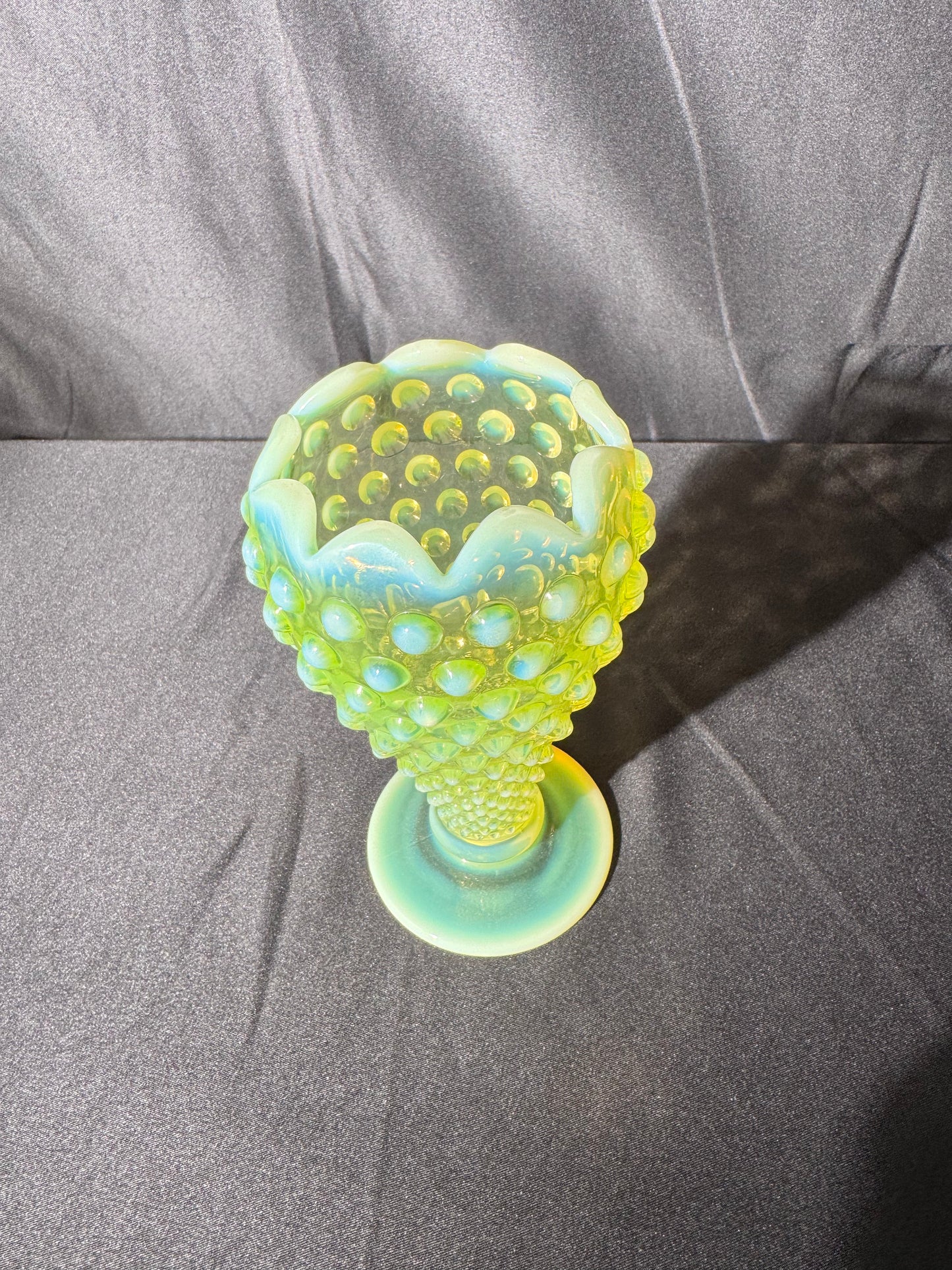 Uranium- Fenton- Hobnail- 6” Flower Vase - Topaz Opalescent