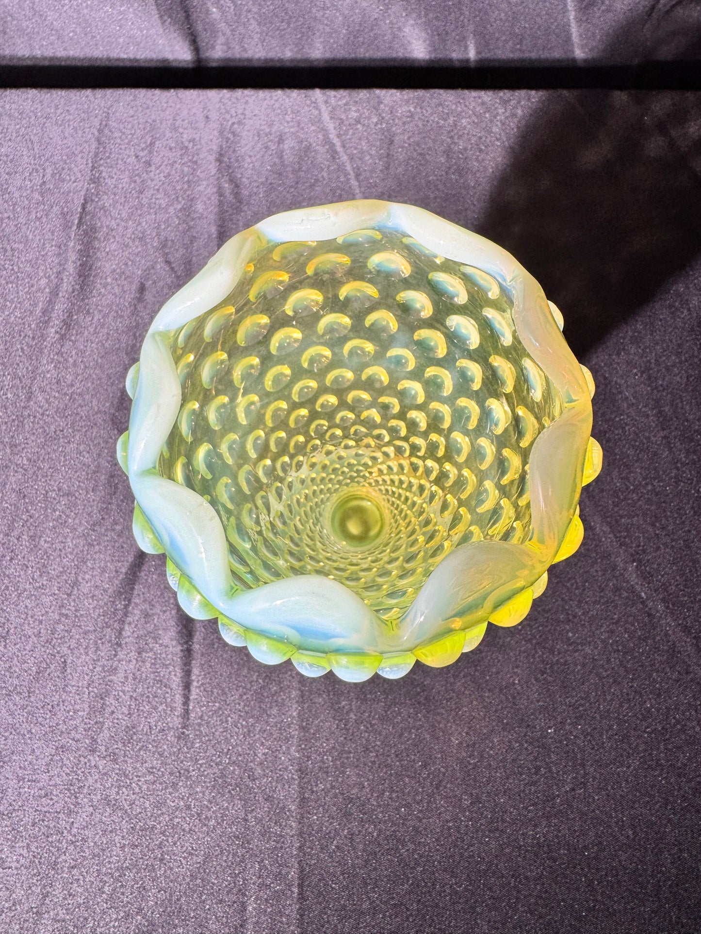 Uranium- Fenton- Hobnail- 6” Flower Vase - Topaz Opalescent