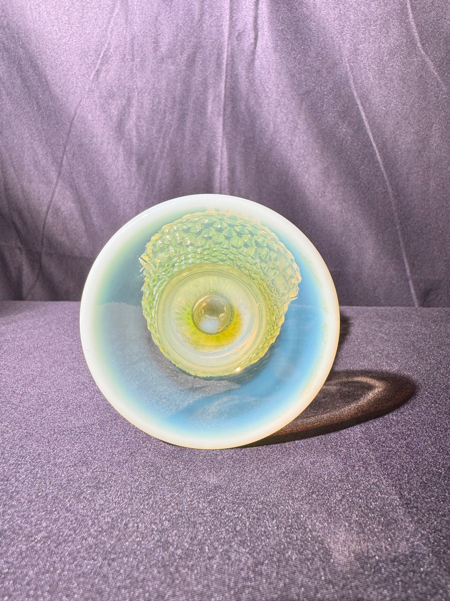 Uranium- Fenton- Hobnail- 6” Flower Vase - Topaz Opalescent
