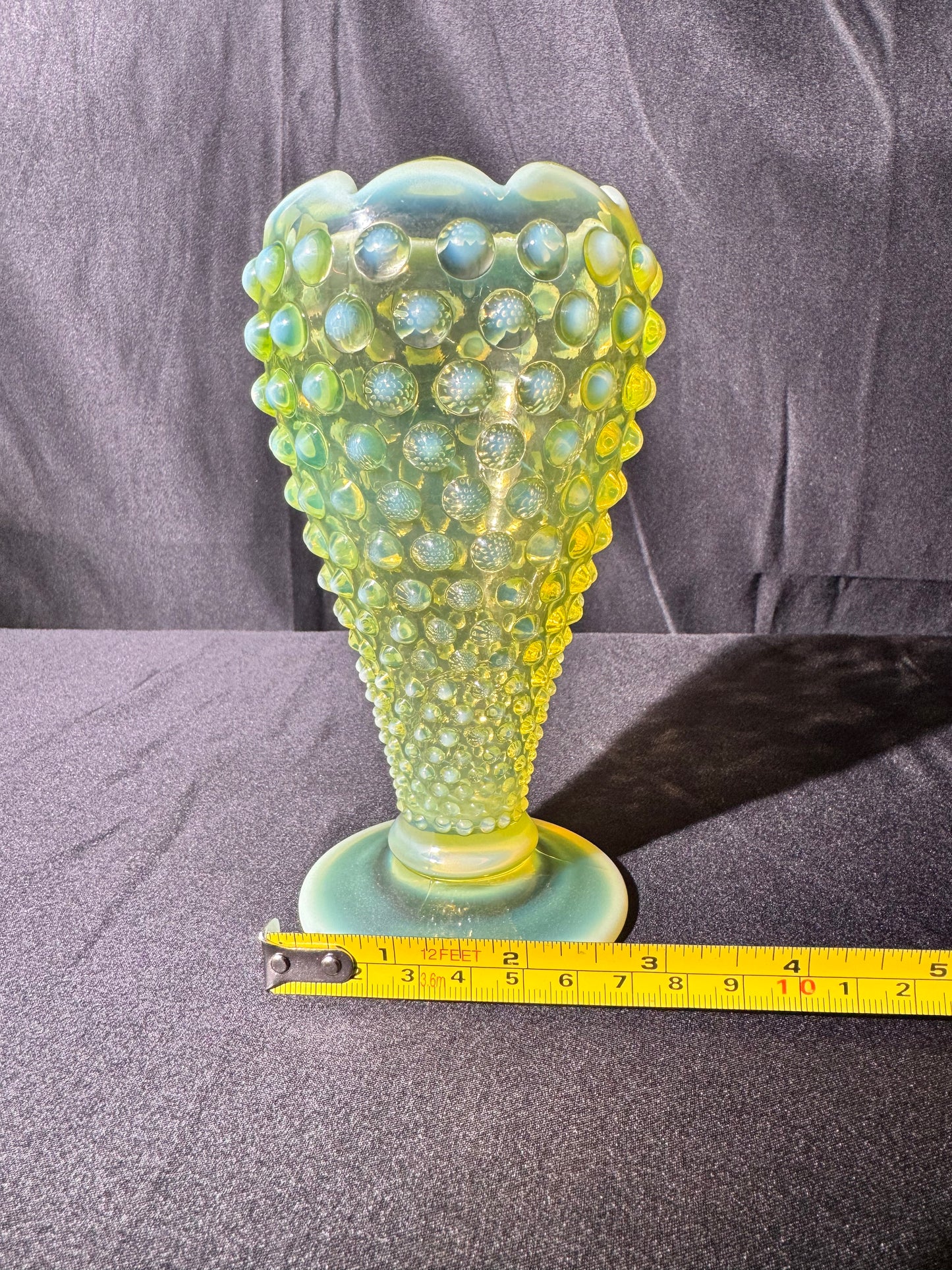 Uranium- Fenton- Hobnail- 6” Flower Vase - Topaz Opalescent