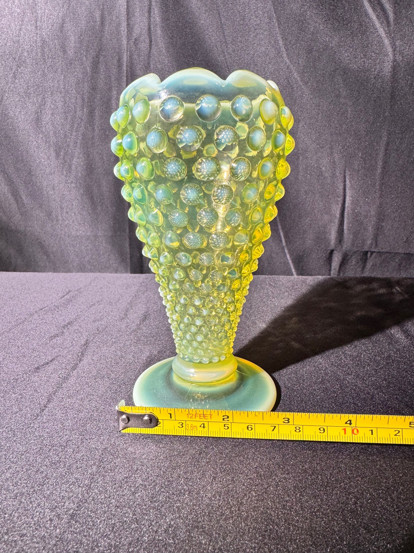 Uranium- Fenton- Hobnail- 6” Flower Vase - Topaz Opalescent
