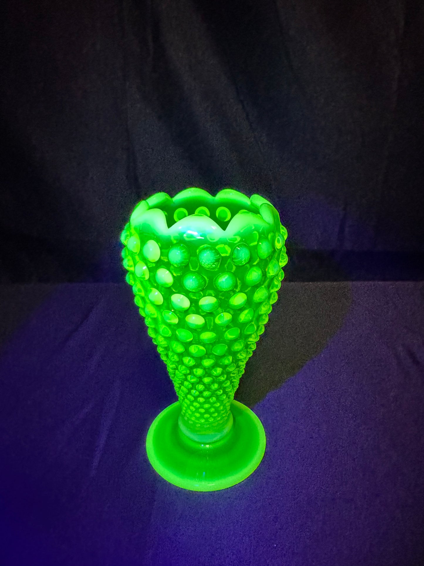 Uranium- Fenton- Hobnail- 6” Flower Vase - Topaz Opalescent