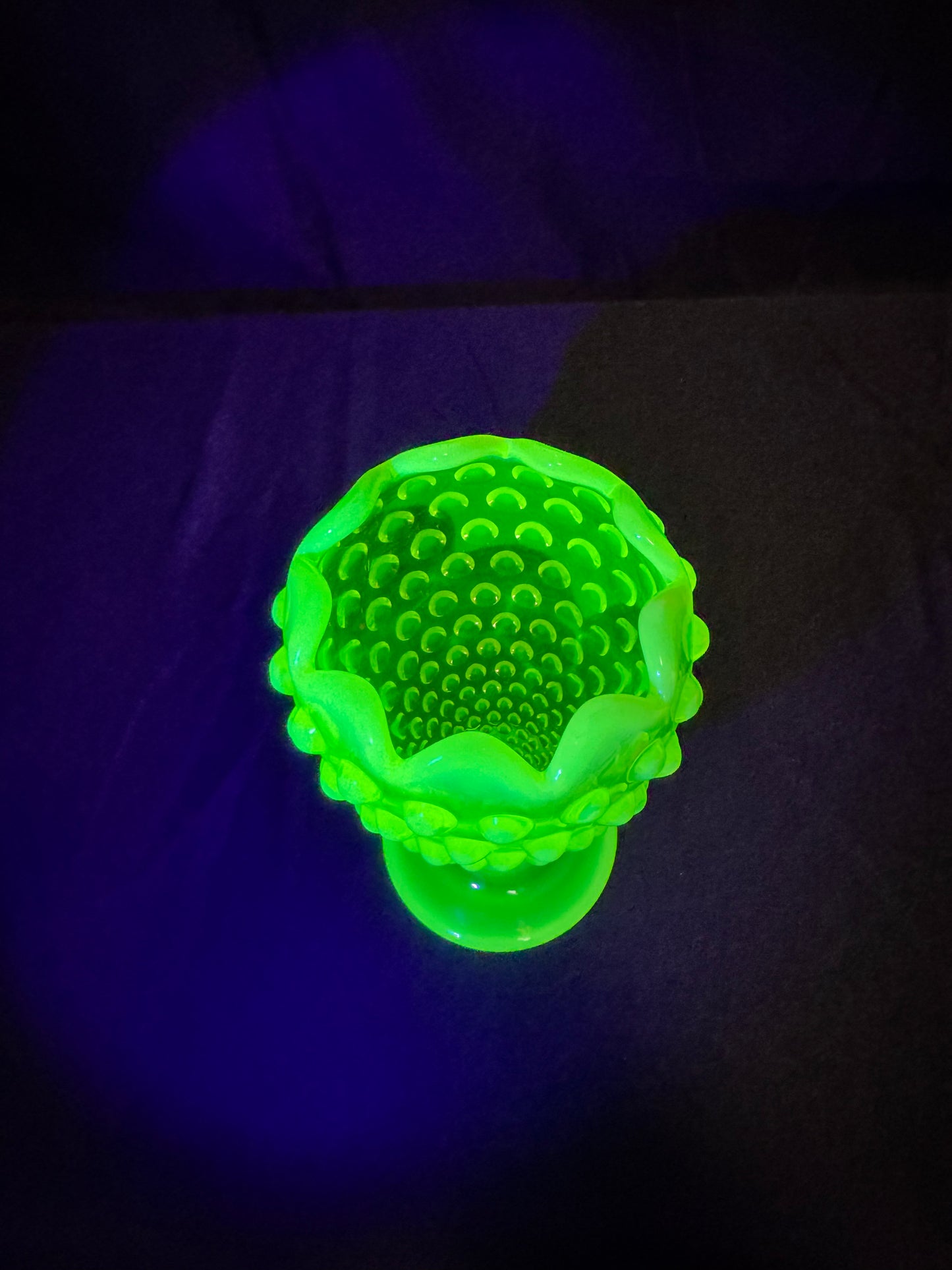 Uranium- Fenton- Hobnail- 6” Flower Vase - Topaz Opalescent