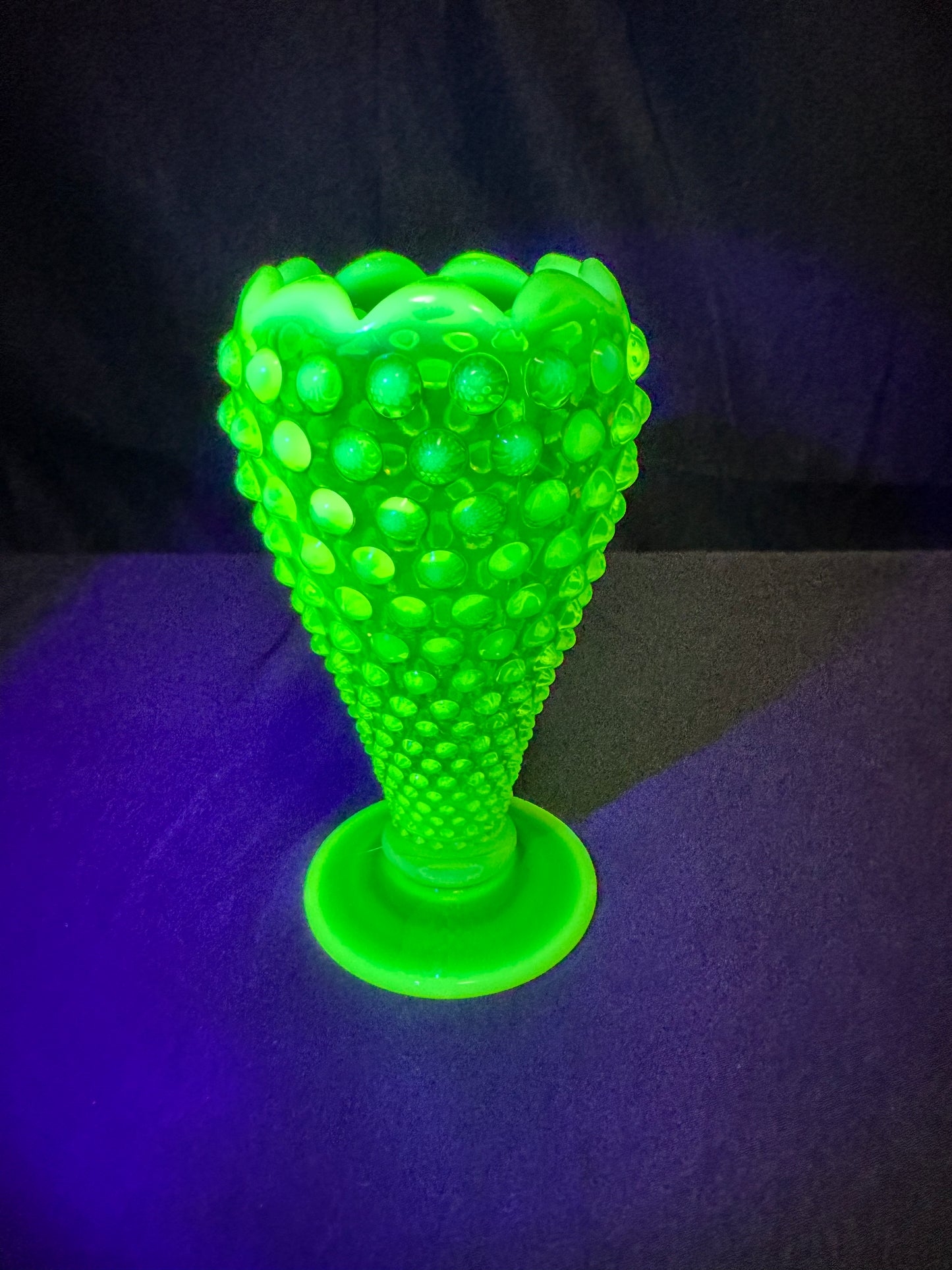 Uranium- Fenton- Hobnail- 6” Flower Vase - Topaz Opalescent