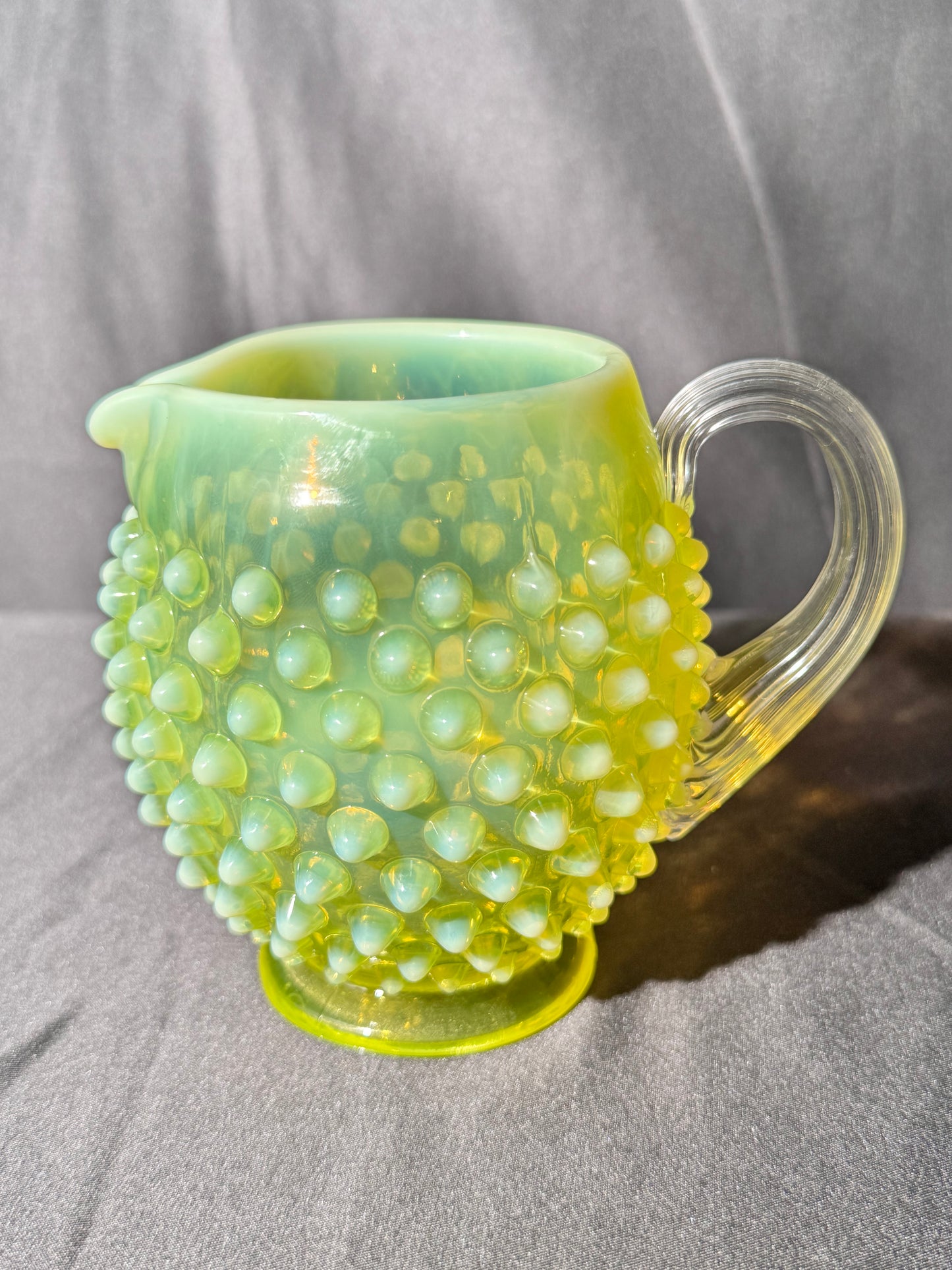 Uranium- Fenton- Hobnail- mini Pitcher - Topaz Opalescent