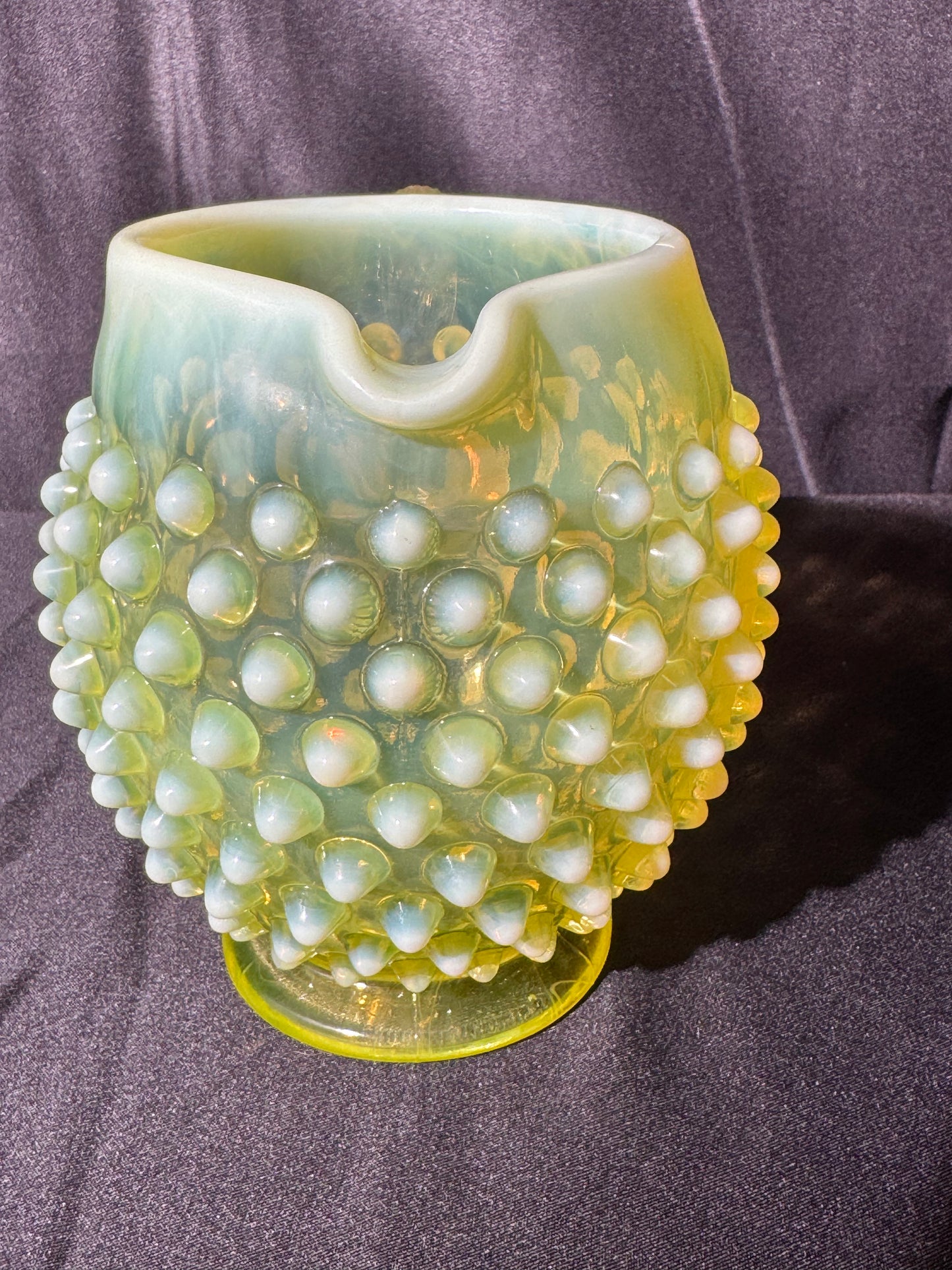 Uranium- Fenton- Hobnail- mini Pitcher - Topaz Opalescent