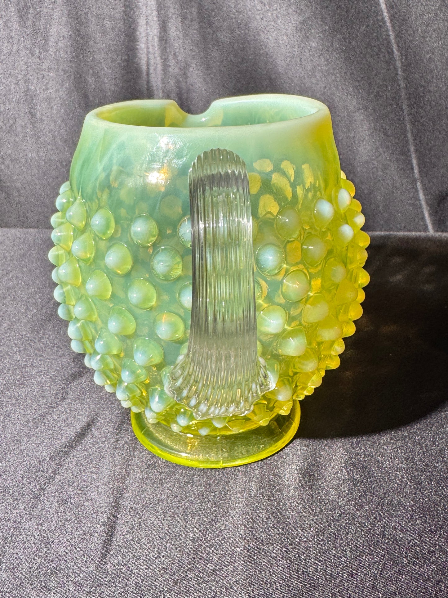 Uranium- Fenton- Hobnail- mini Pitcher - Topaz Opalescent