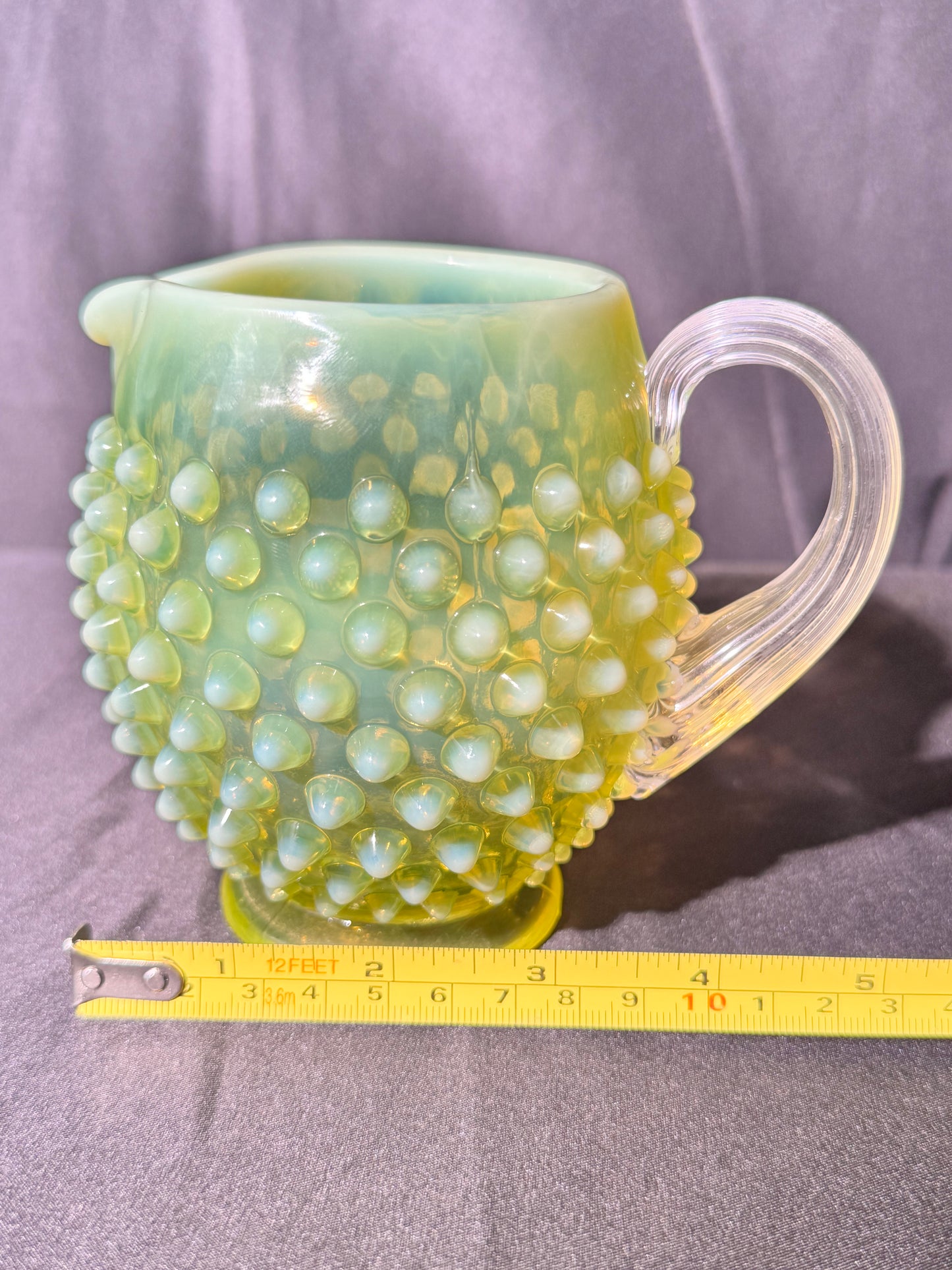Uranium- Fenton- Hobnail- mini Pitcher - Topaz Opalescent