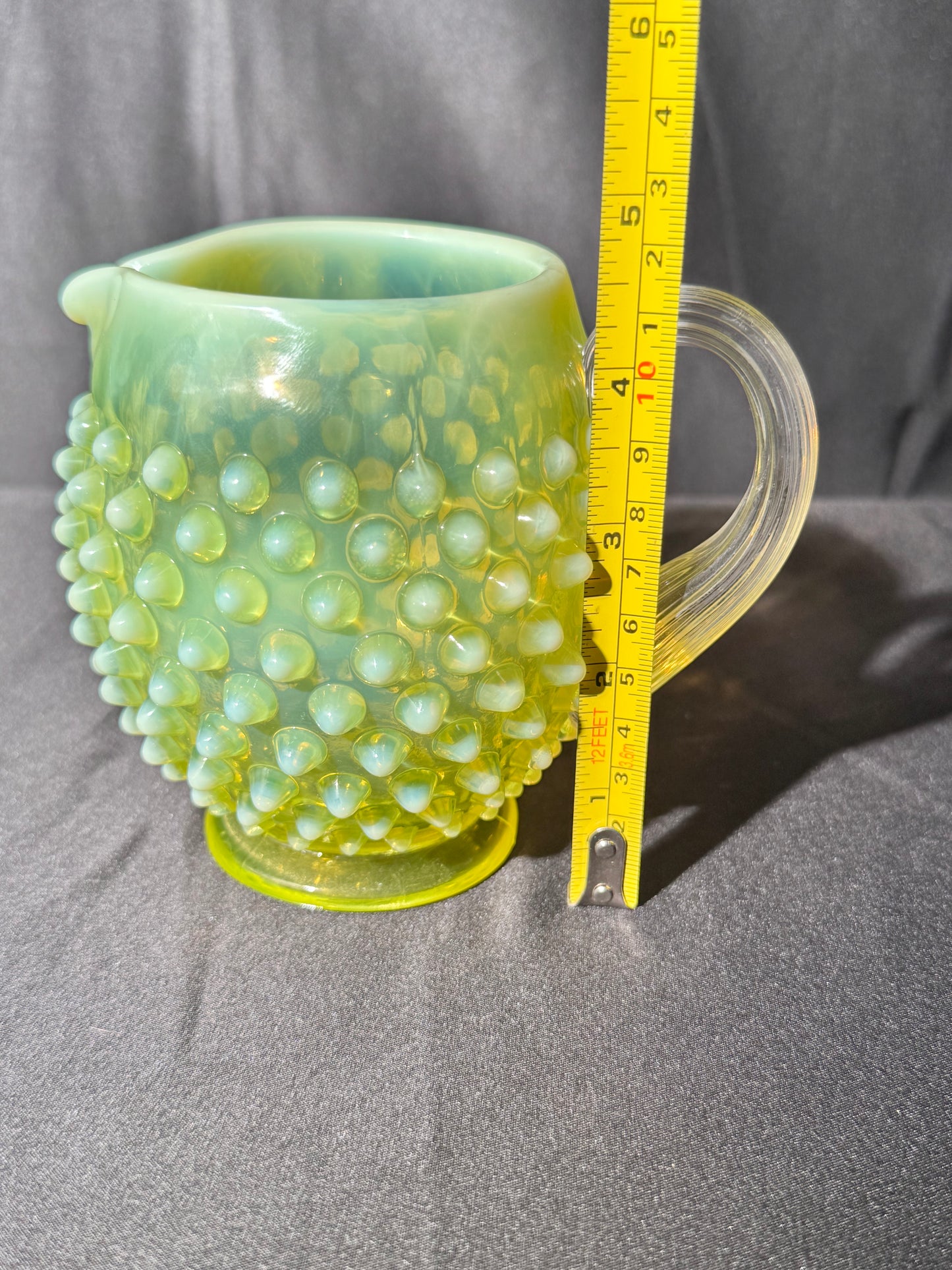 Uranium- Fenton- Hobnail- mini Pitcher - Topaz Opalescent