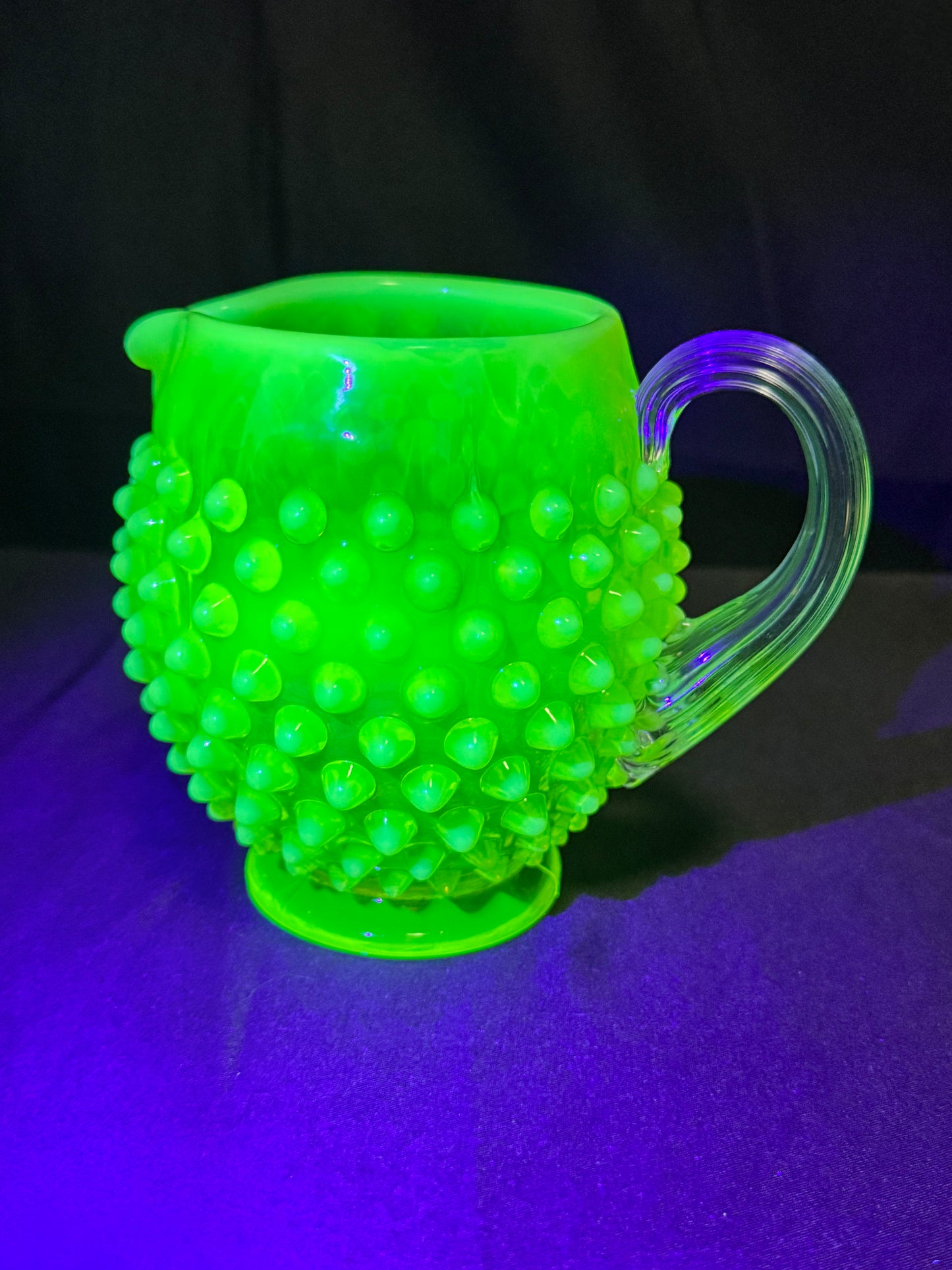 Uranium- Fenton- Hobnail- mini Pitcher - Topaz Opalescent