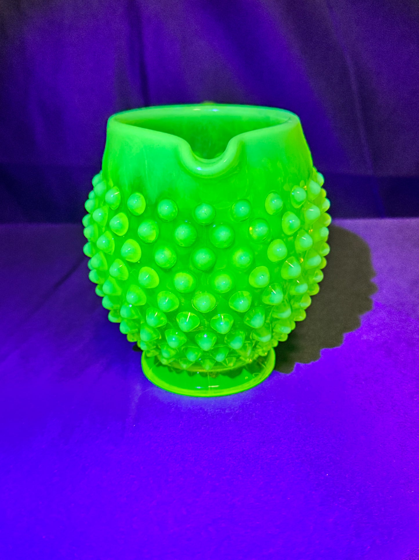 Uranium- Fenton- Hobnail- mini Pitcher - Topaz Opalescent
