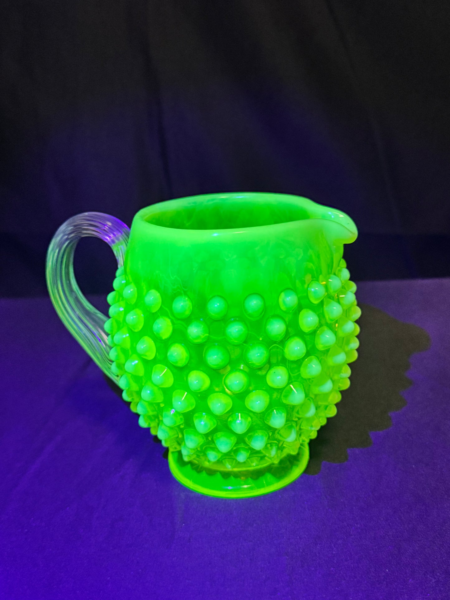 Uranium- Fenton- Hobnail- mini Pitcher - Topaz Opalescent