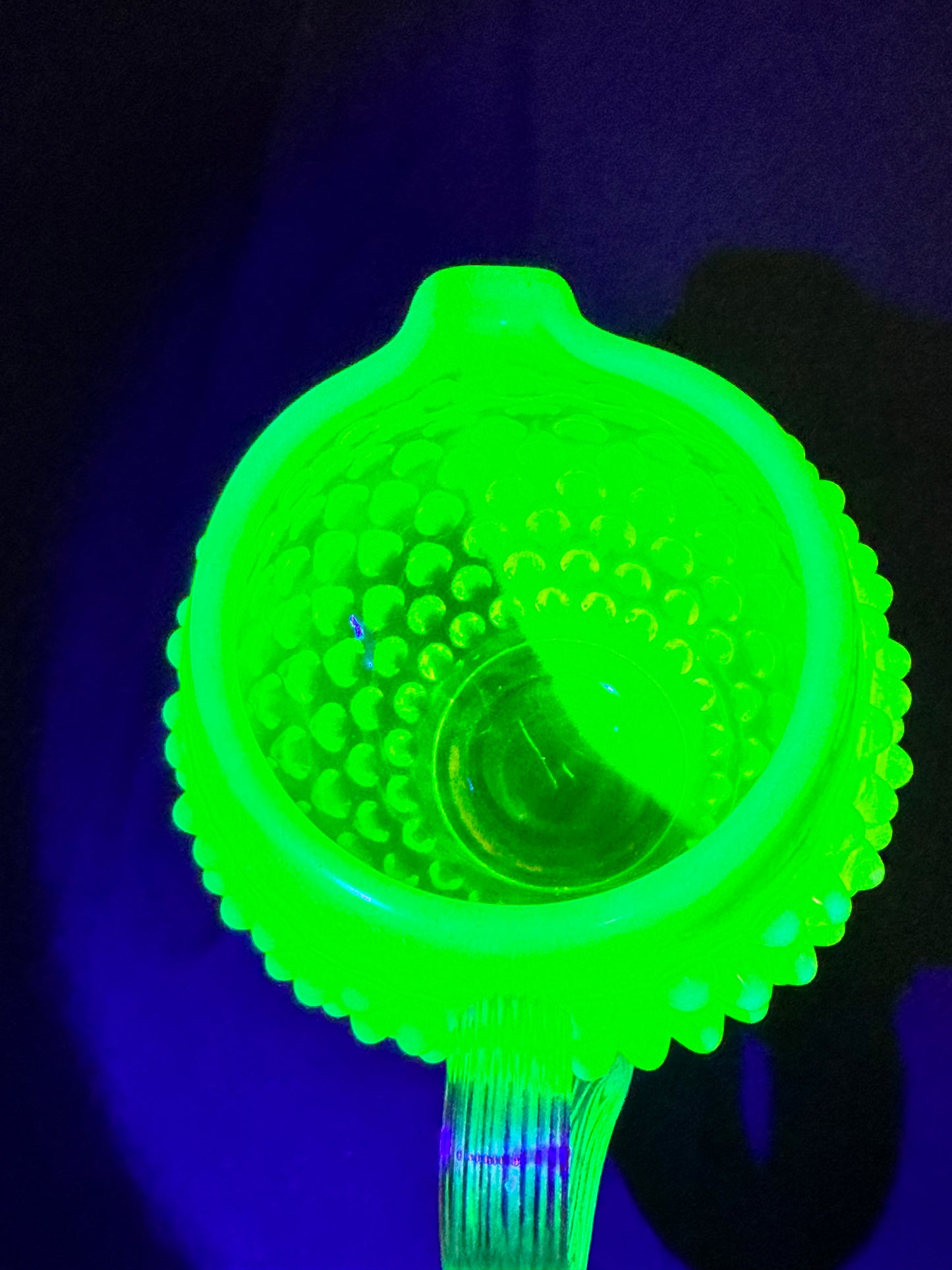 Uranium- Fenton- Hobnail- mini Pitcher - Topaz Opalescent