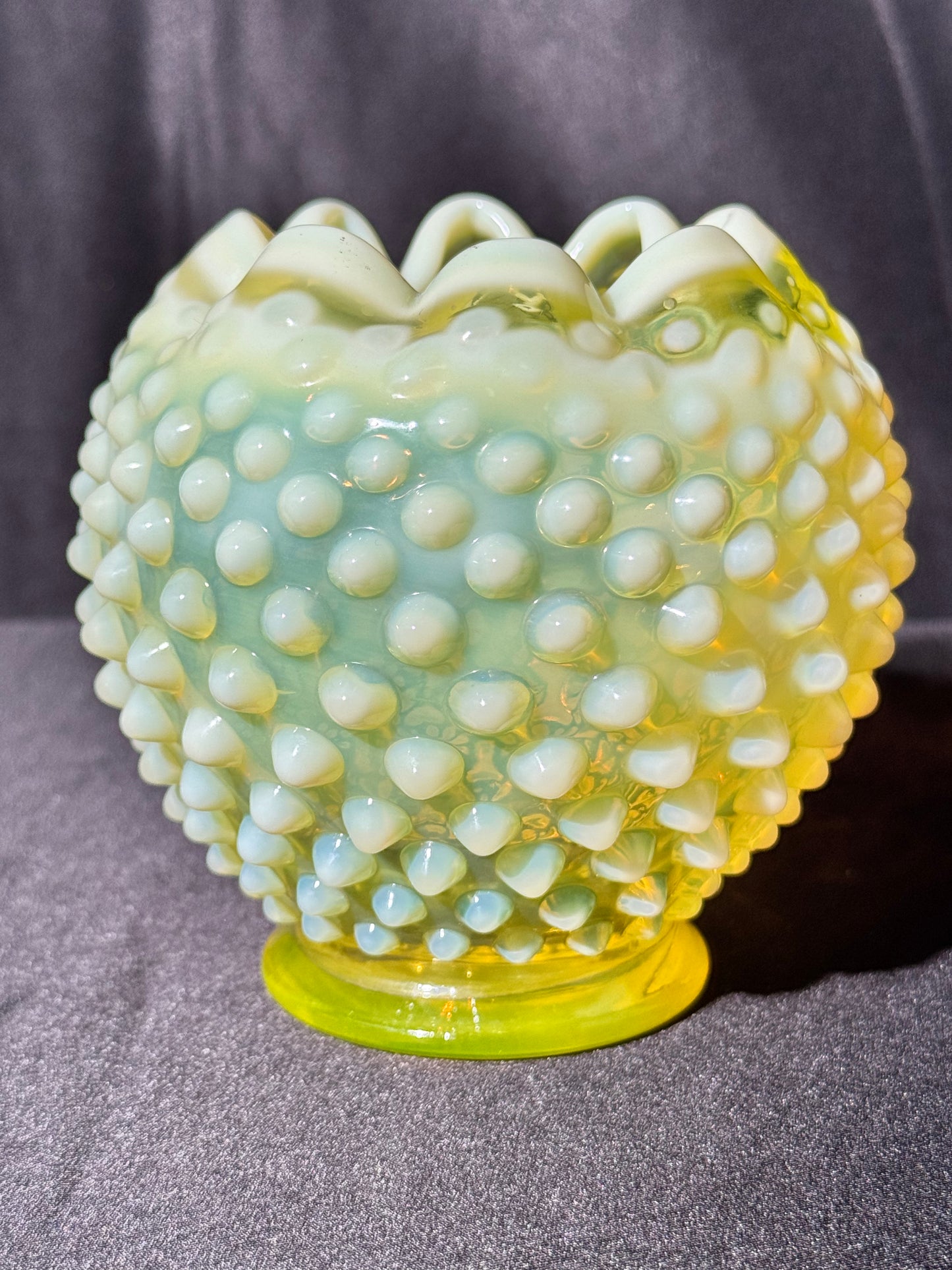 Uranium- Fenton -Hobnail- Rose Bowl- Topaz Opalescent