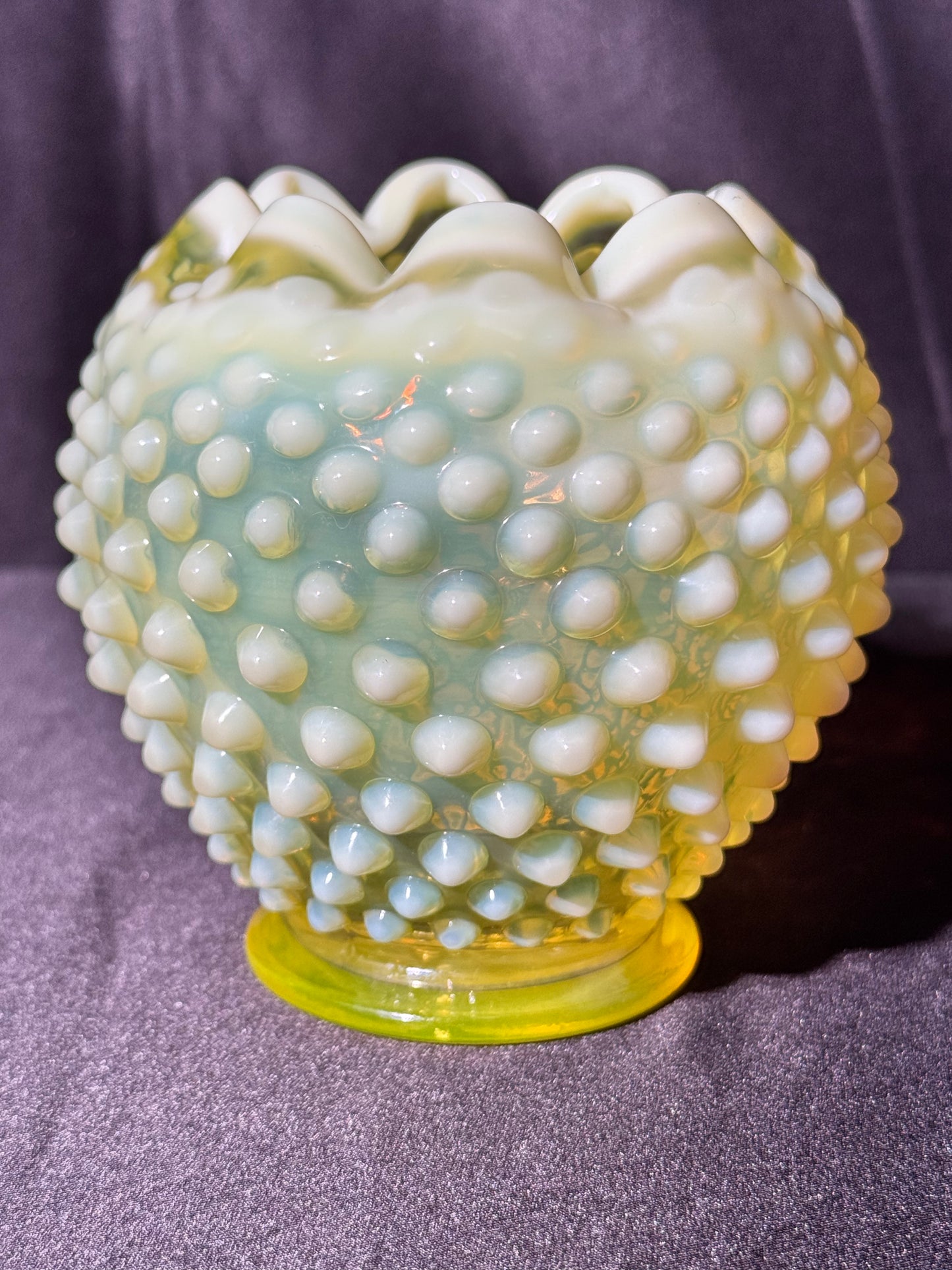 Uranium- Fenton -Hobnail- Rose Bowl- Topaz Opalescent