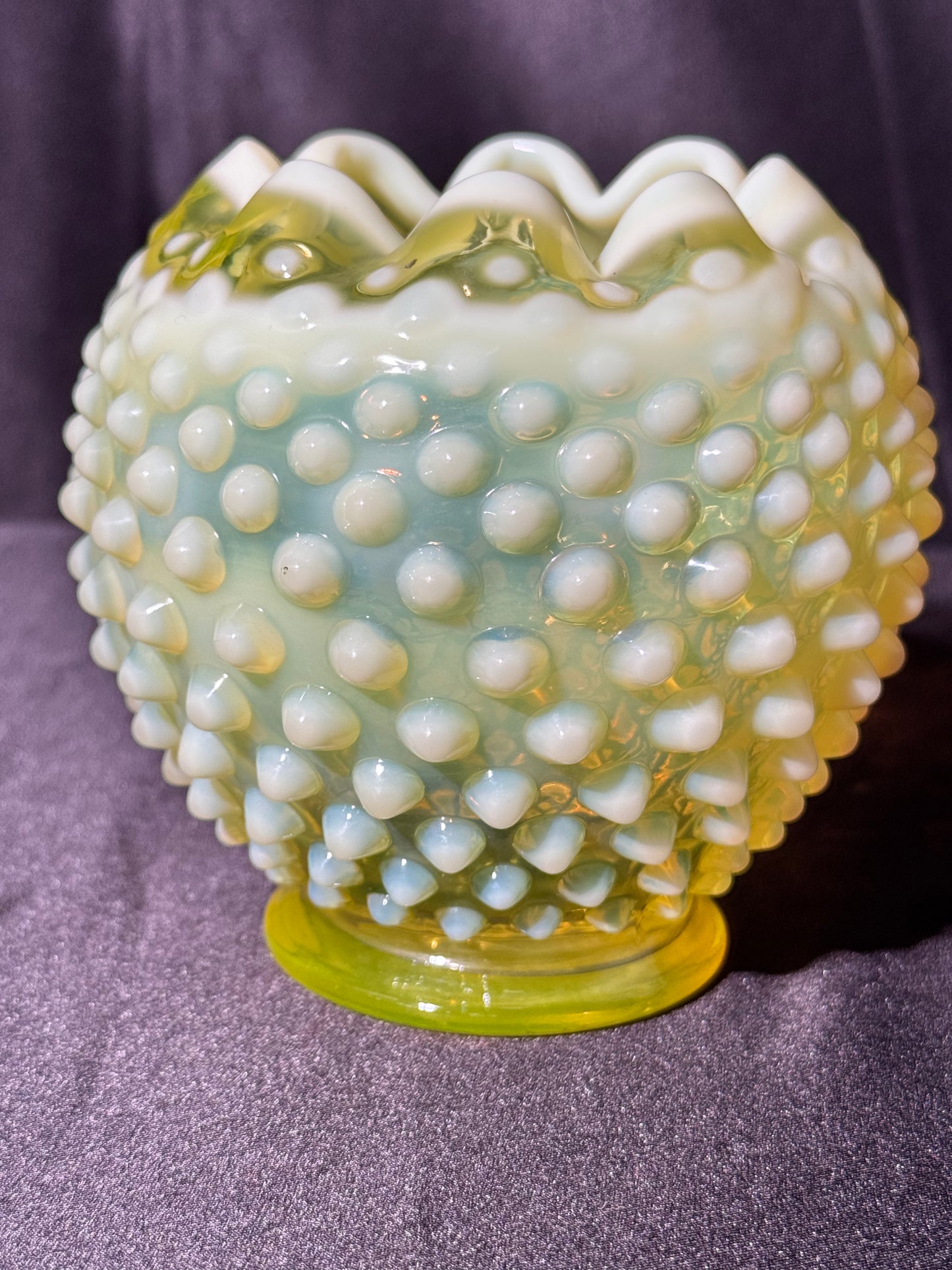 Uranium- Fenton -Hobnail- Rose Bowl- Topaz Opalescent