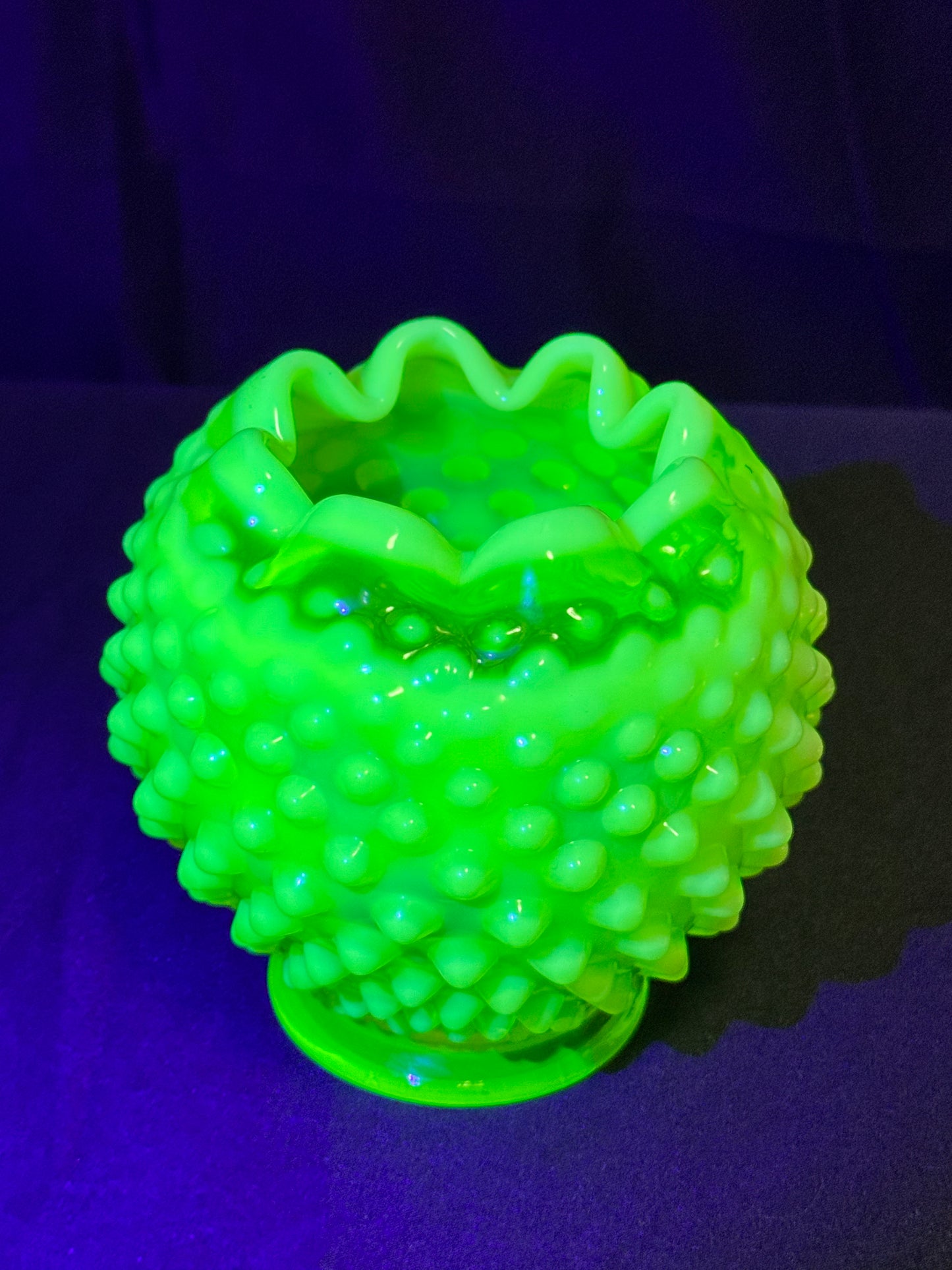 Uranium- Fenton -Hobnail- Rose Bowl- Topaz Opalescent