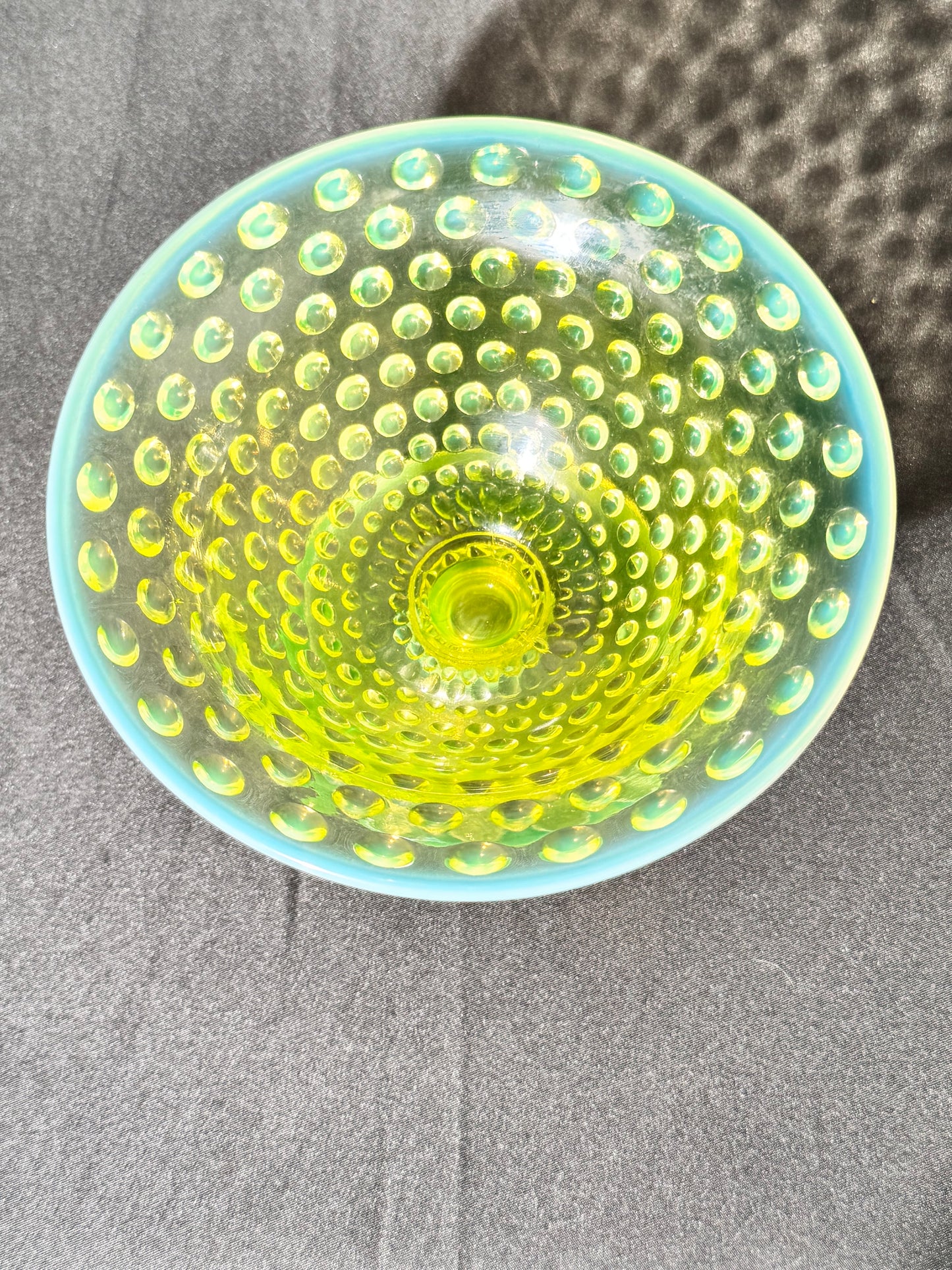 Uranium- Fenton -Hobnail- Footed Bowl- Topaz Opalescent